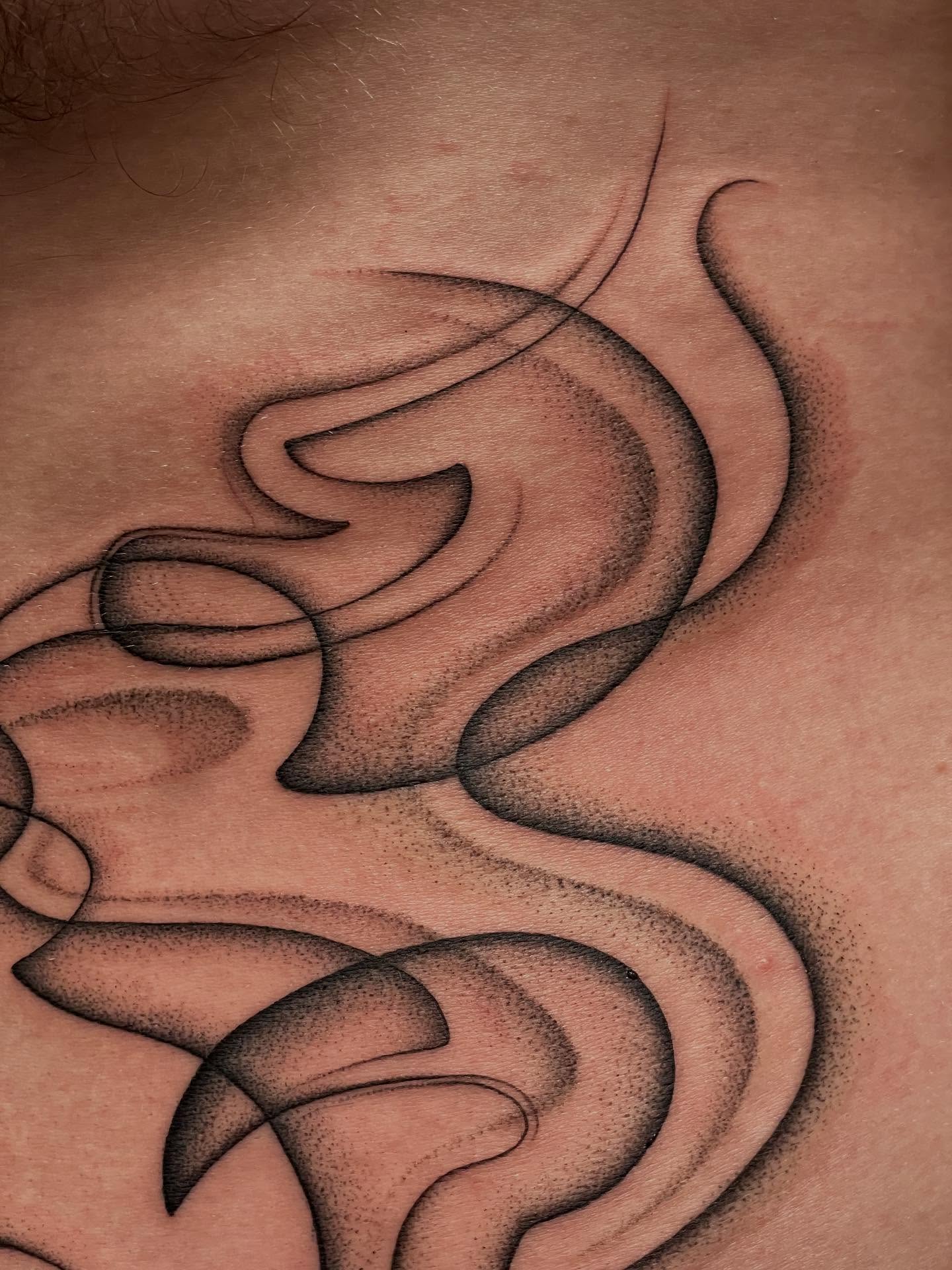 Abstract swirls dotwork tattoo on the chest by Marjeline González🌈🌞