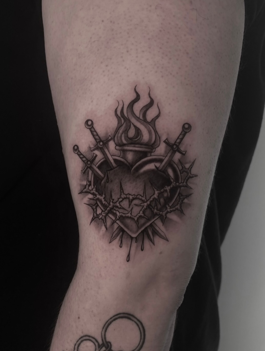 Heart with swords dark realism tattoo on the forearm by ☆ Kelly ☆