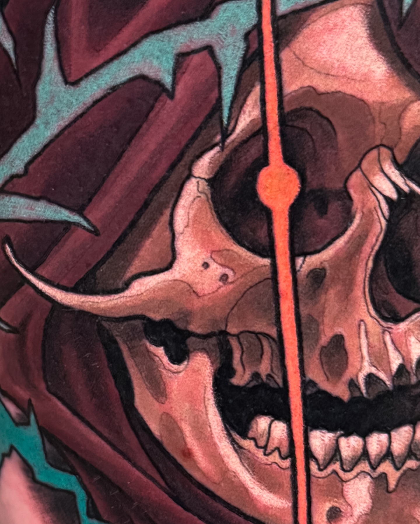 Skull neo-traditional tattoo by Austin Britt