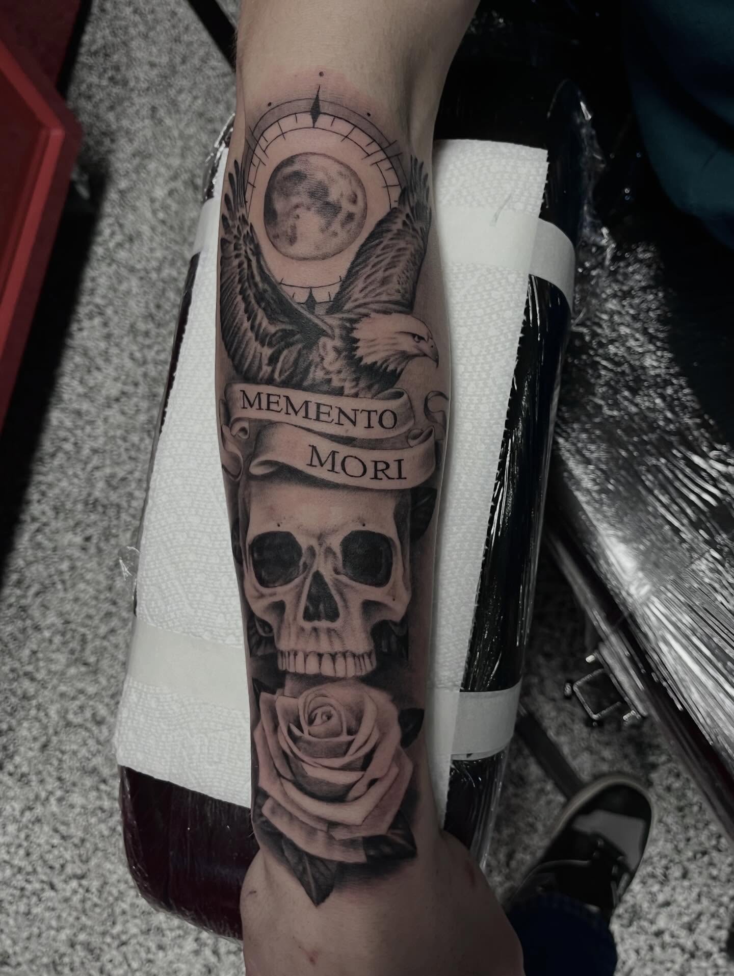 Tattoo by @thinkinkjr — black_and_grey, realism