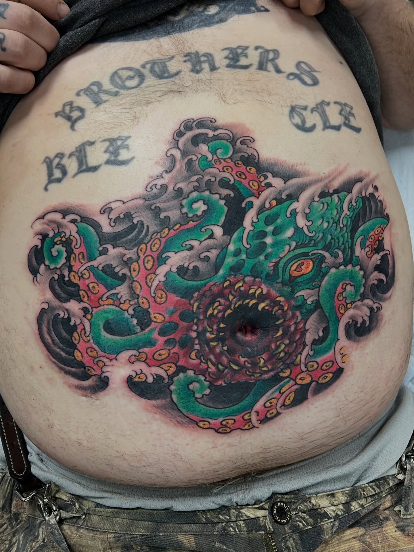Octopus japanese irezumi tattoo on the torso by Corey Thompson, Butler, Pennsylvania
