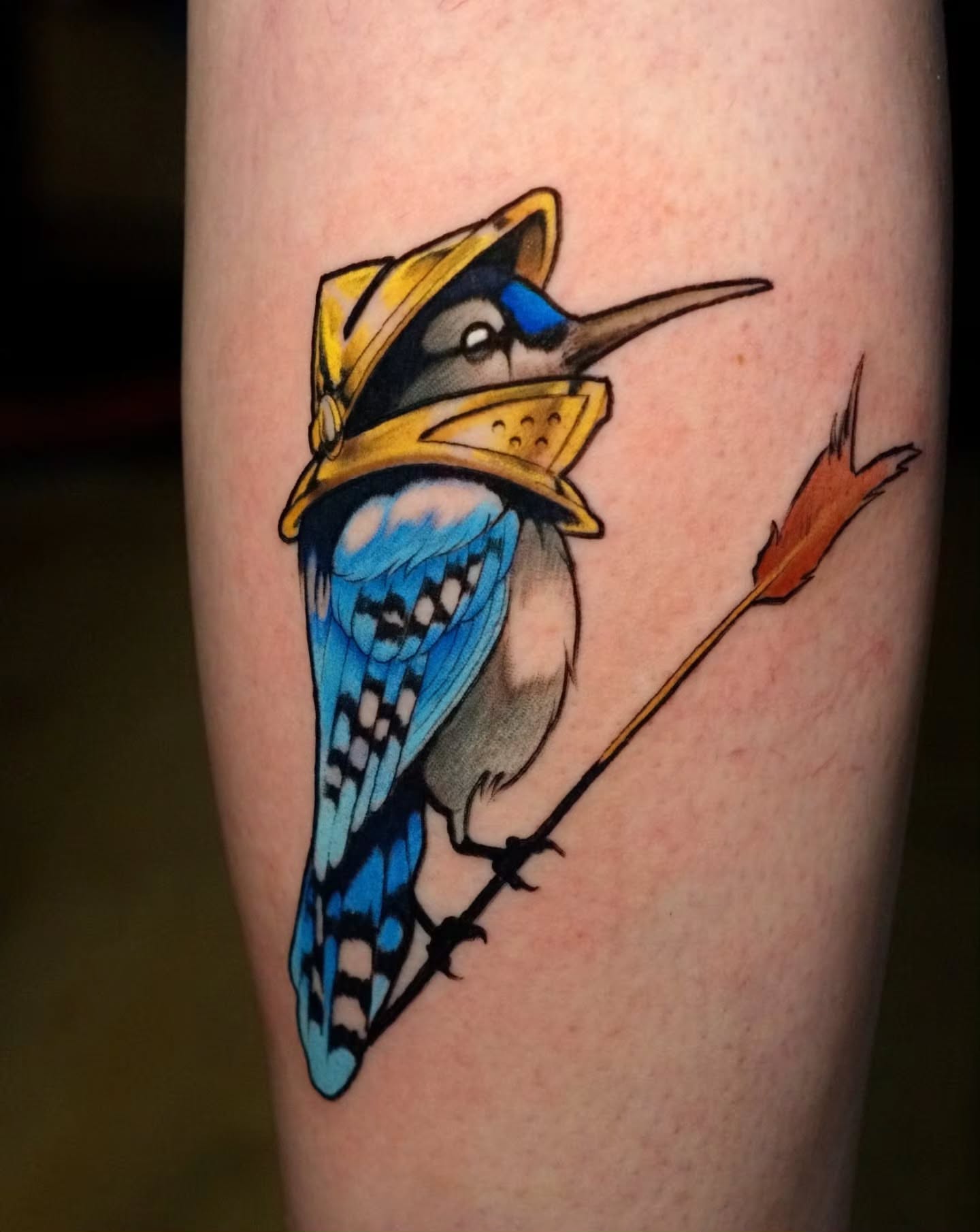 Kingfisher American traditional tattoo on the forearm by Justin Byrd, Kansas City, Missouri