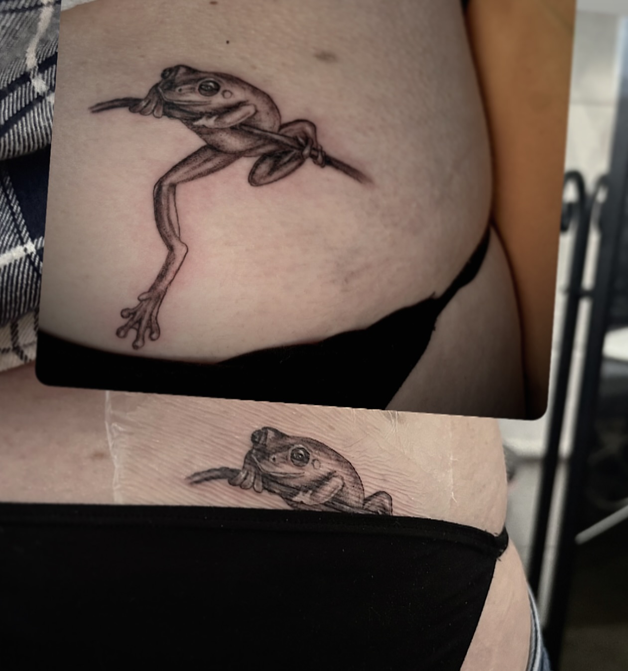 Frog realism tattoo on the ribs by Caitlin Curtis Tattoos & Booking, Dayton, Ohio