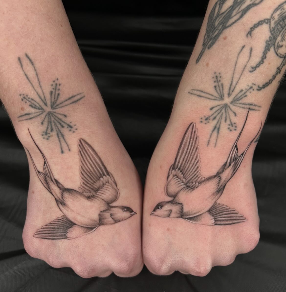 Birds and flowers realism tattoo on the foot by ✭ Elisa ✭