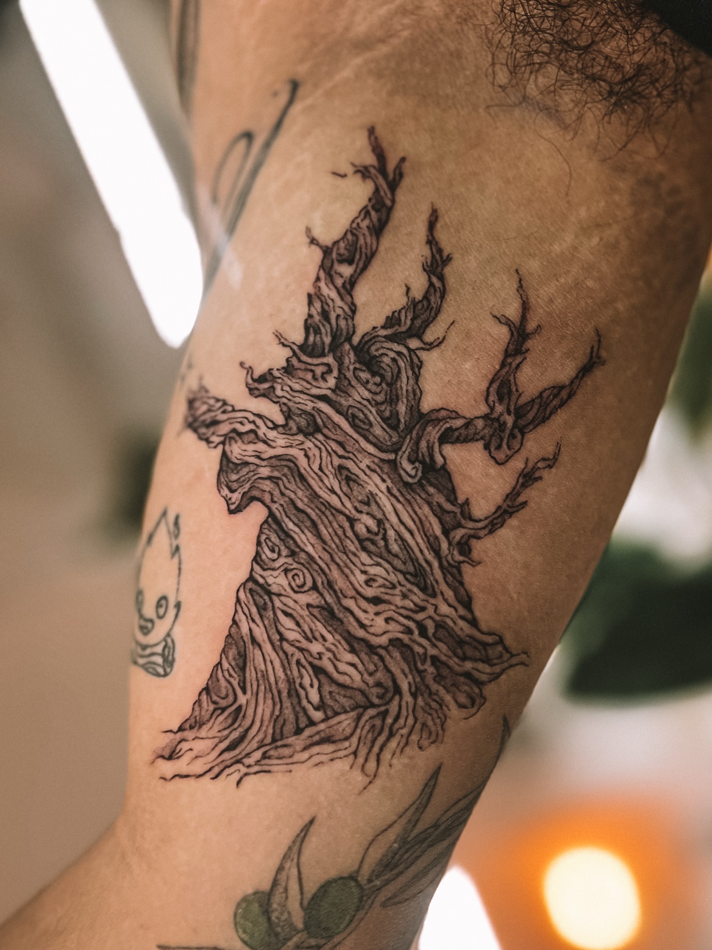 Tree black and grey tattoo on the forearm by sebs phạm, Los Angeles, California