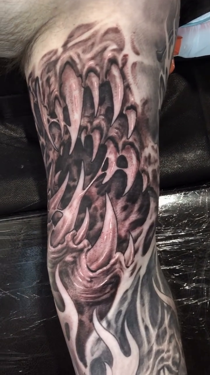 Monster mouth with teeth dark realism tattoo by Oak Adams