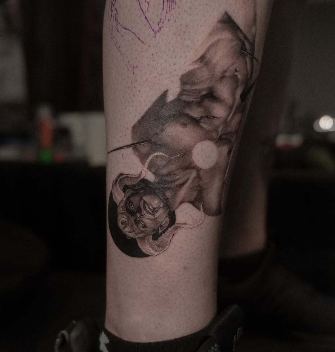 Tattoo by @lejobravo — dark_realism, black_and_grey