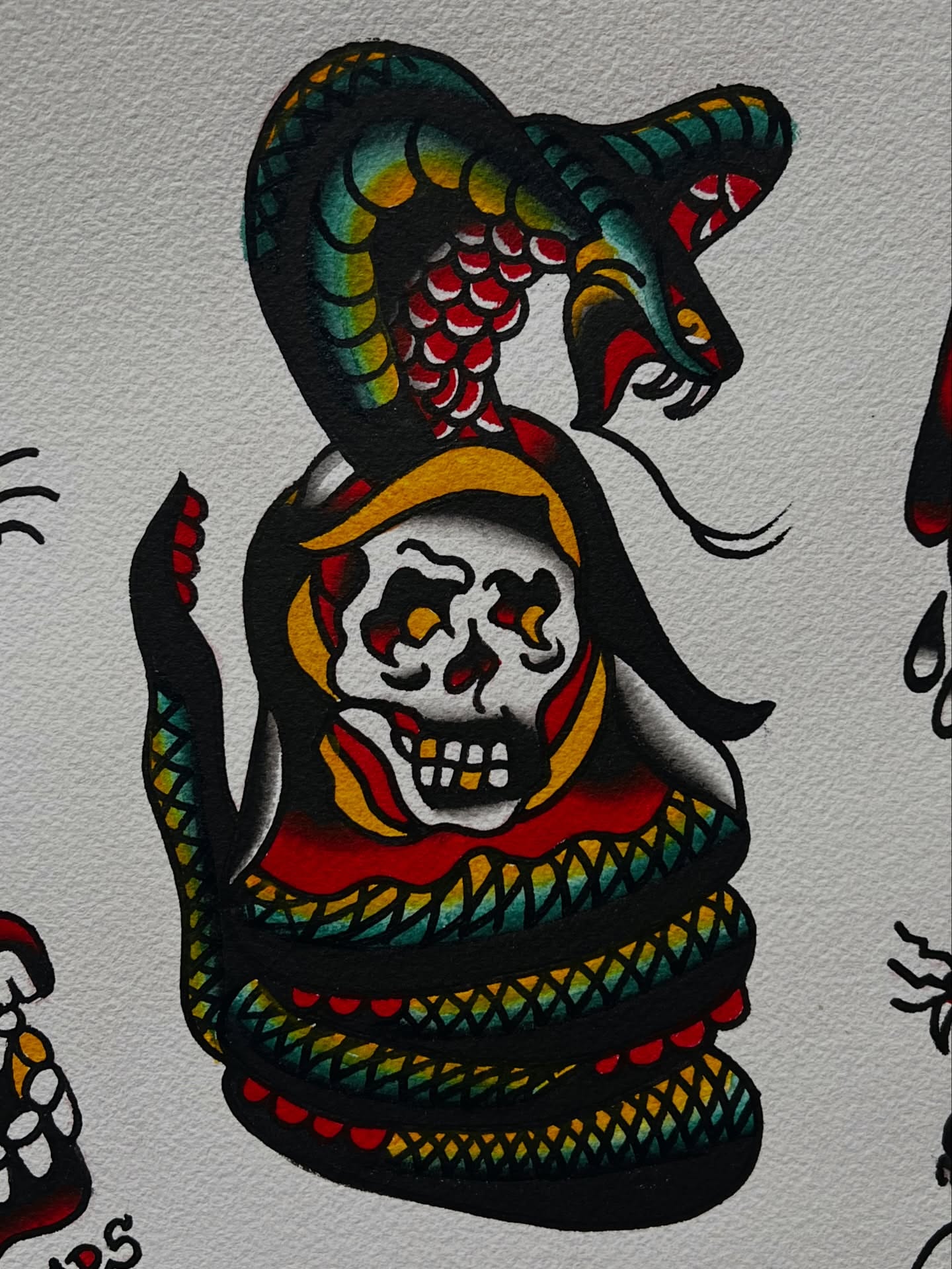 Skull with snake American traditional tattoo by 💥Jeff Klug💥, Austin, Texas