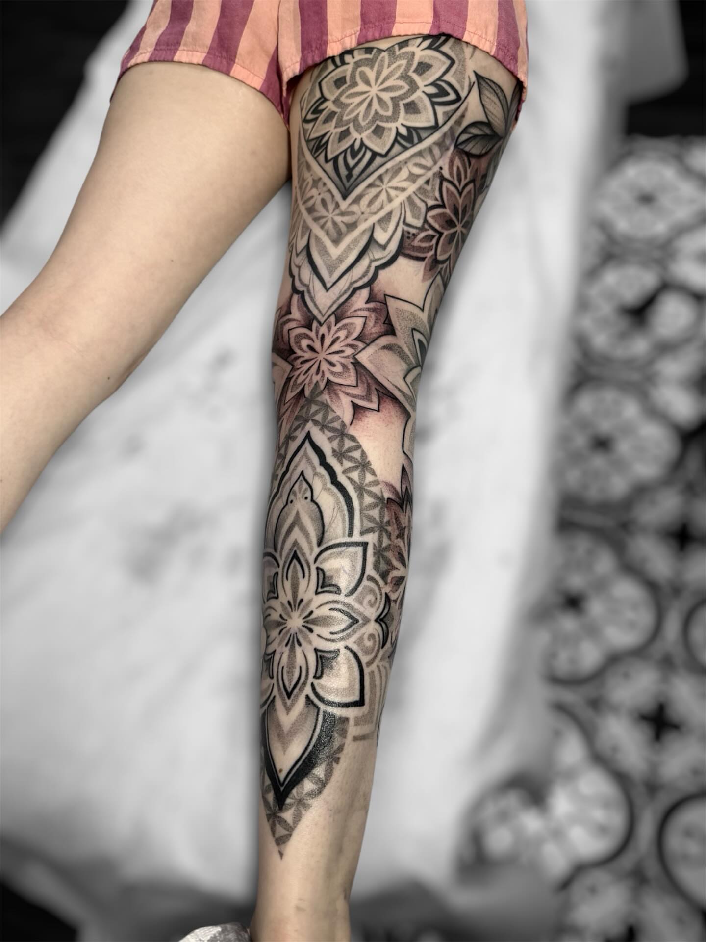 Tattoo by @meechtattoos_ — black_and_grey, geometric