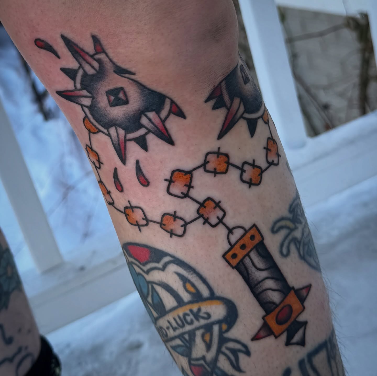 Cow skull American traditional tattoo on the forearm by abbey pickens 🧚 cleveland ohio