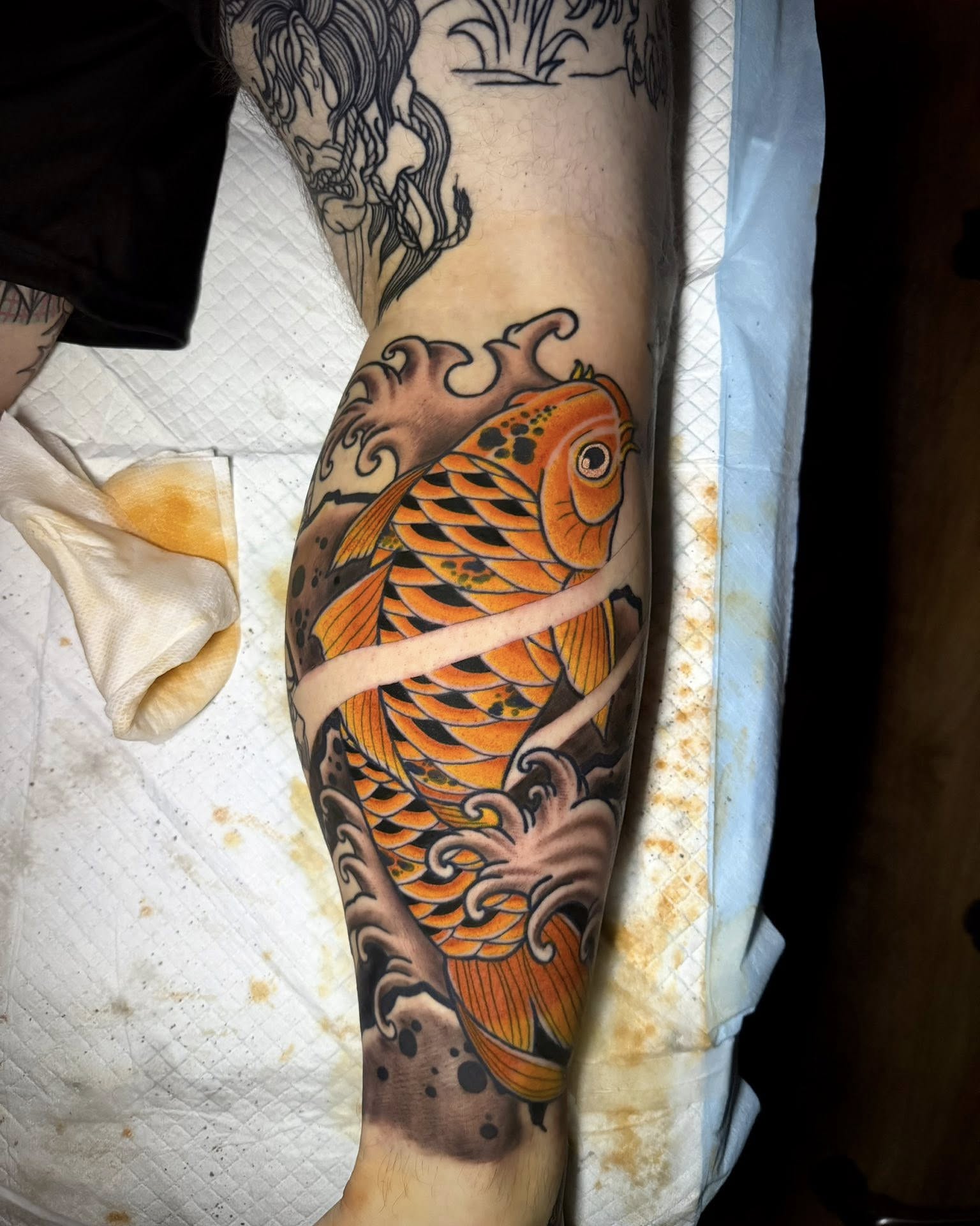 Koi fish japanese irezumi tattoo on the forearm by Corey Bailey, Stanton, Kentucky