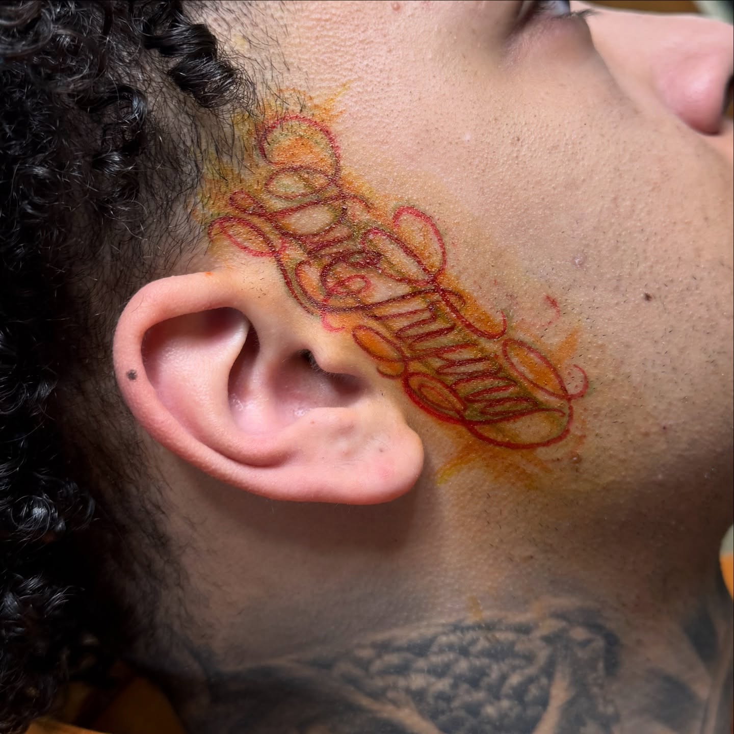 Script lettering lettering script tattoo on the neck by Letterrealmstudio