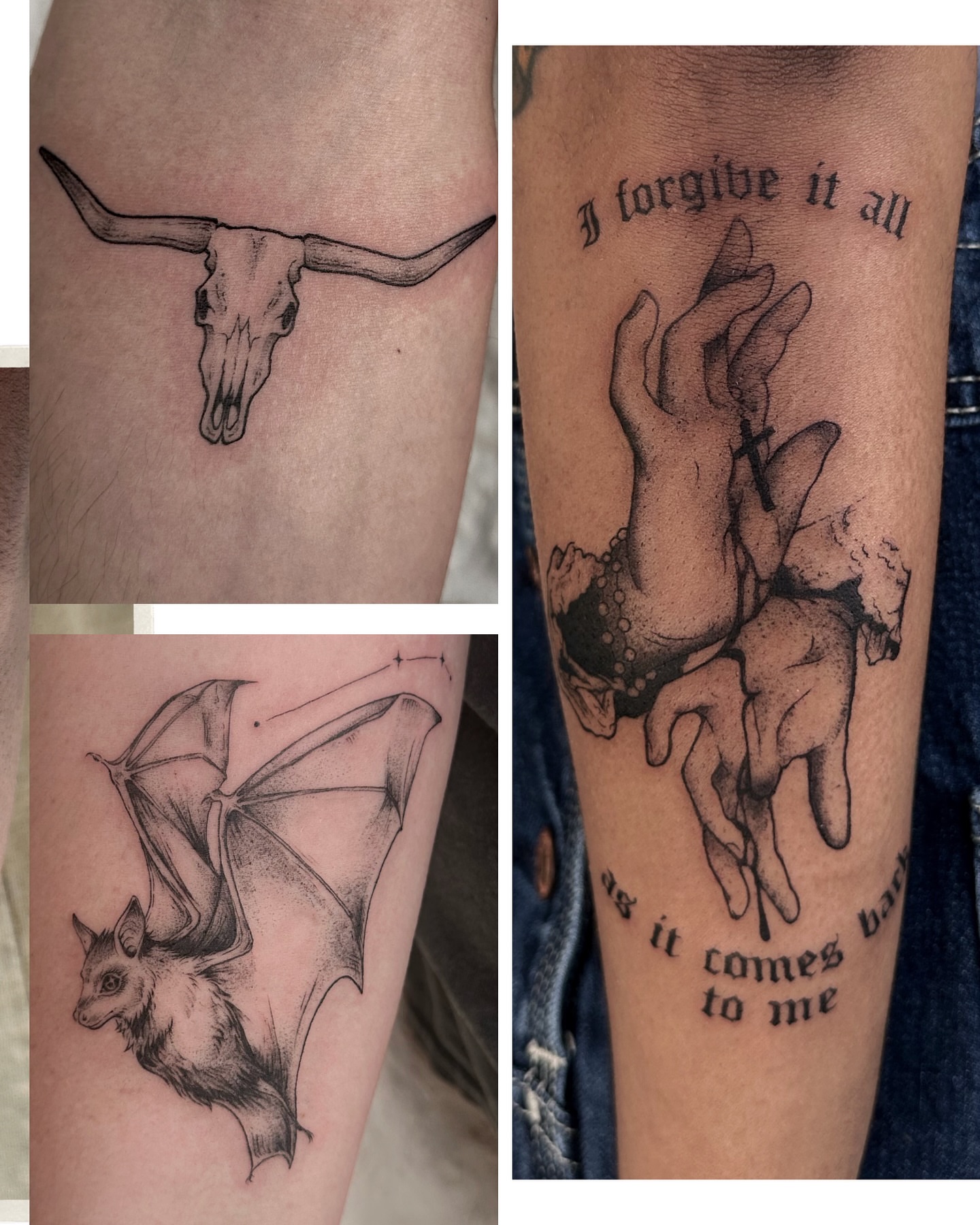 Longhorn skull black and grey tattoo on the forearm by Micky, Austin, Texas