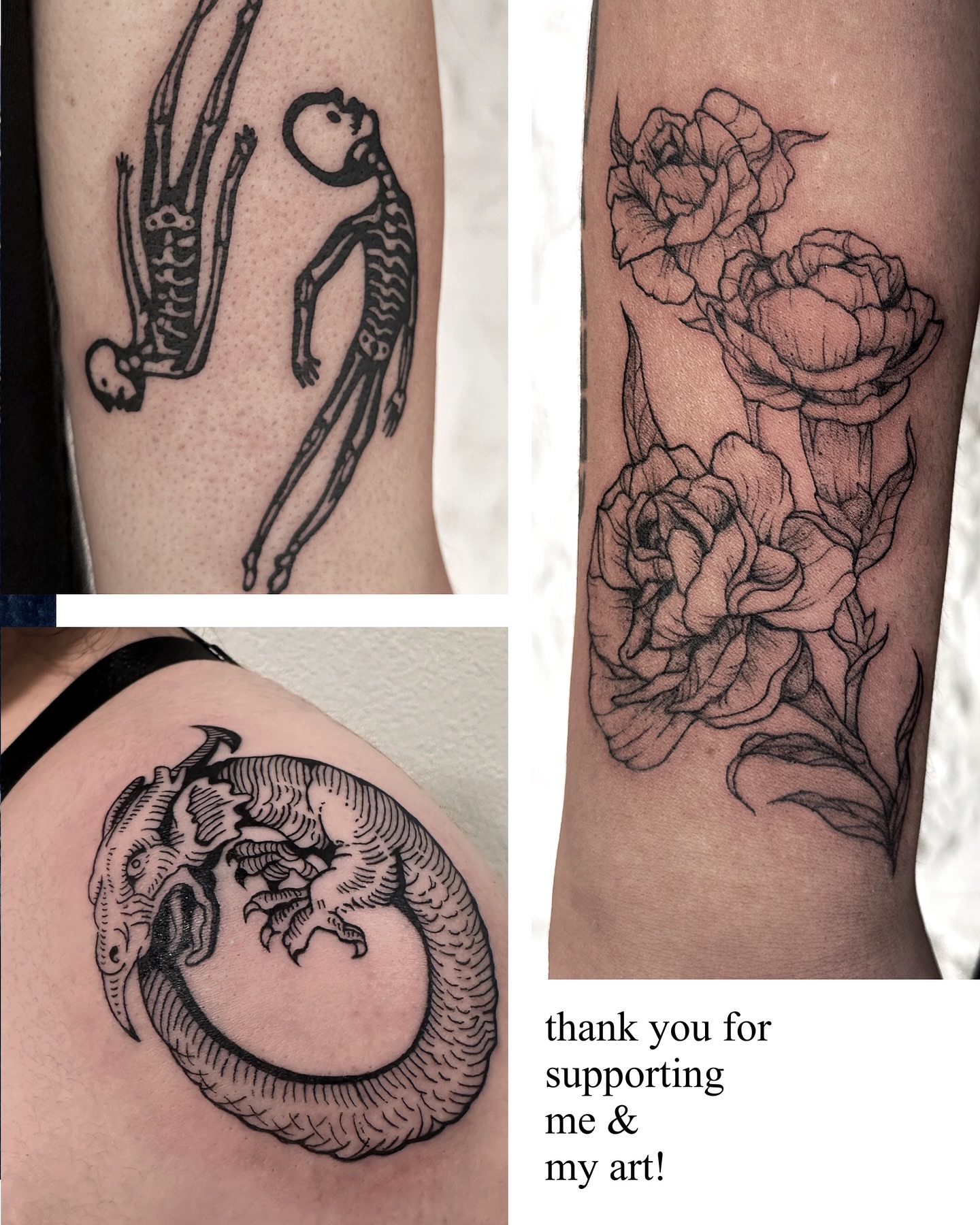 Skeletons and flowers black and grey tattoo on the upper arm by Micky, Austin, Texas