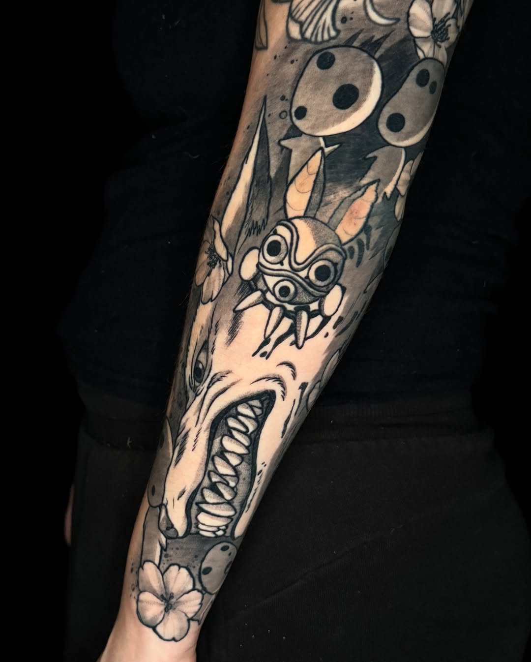 Tattoo by @powsonero — anime, black_and_grey