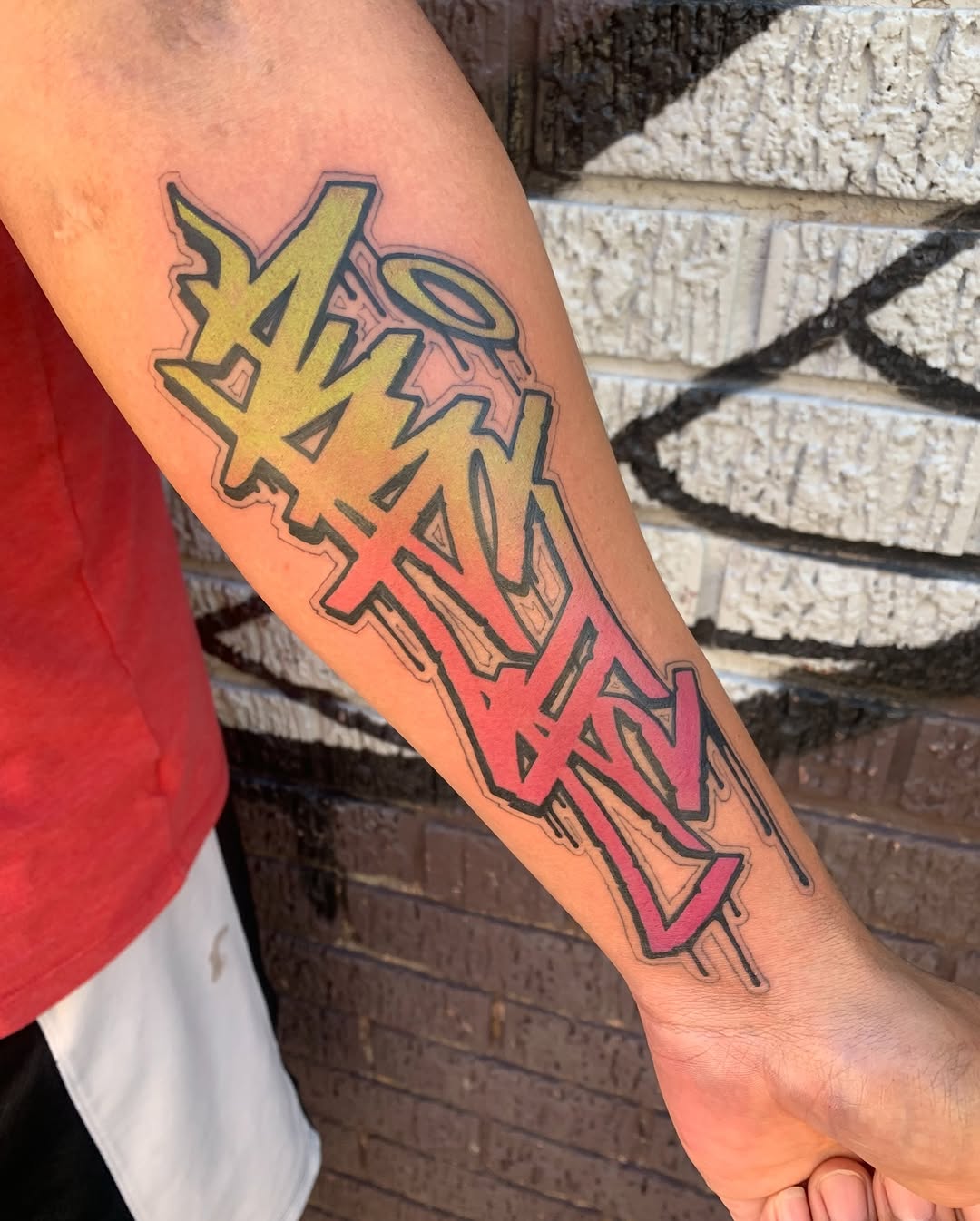 Tattoo by @powsonero — new_school, lettering_script