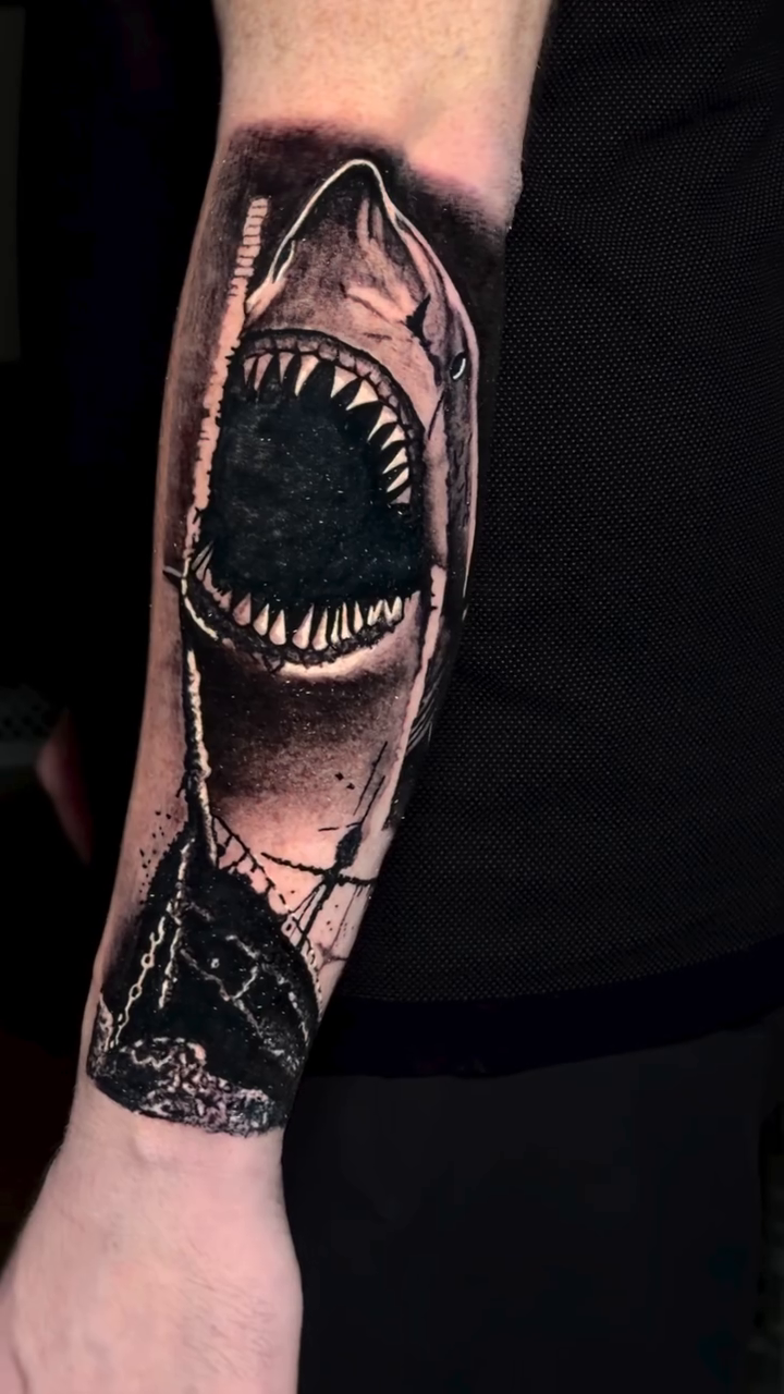 Shark realism tattoo by caleb coley