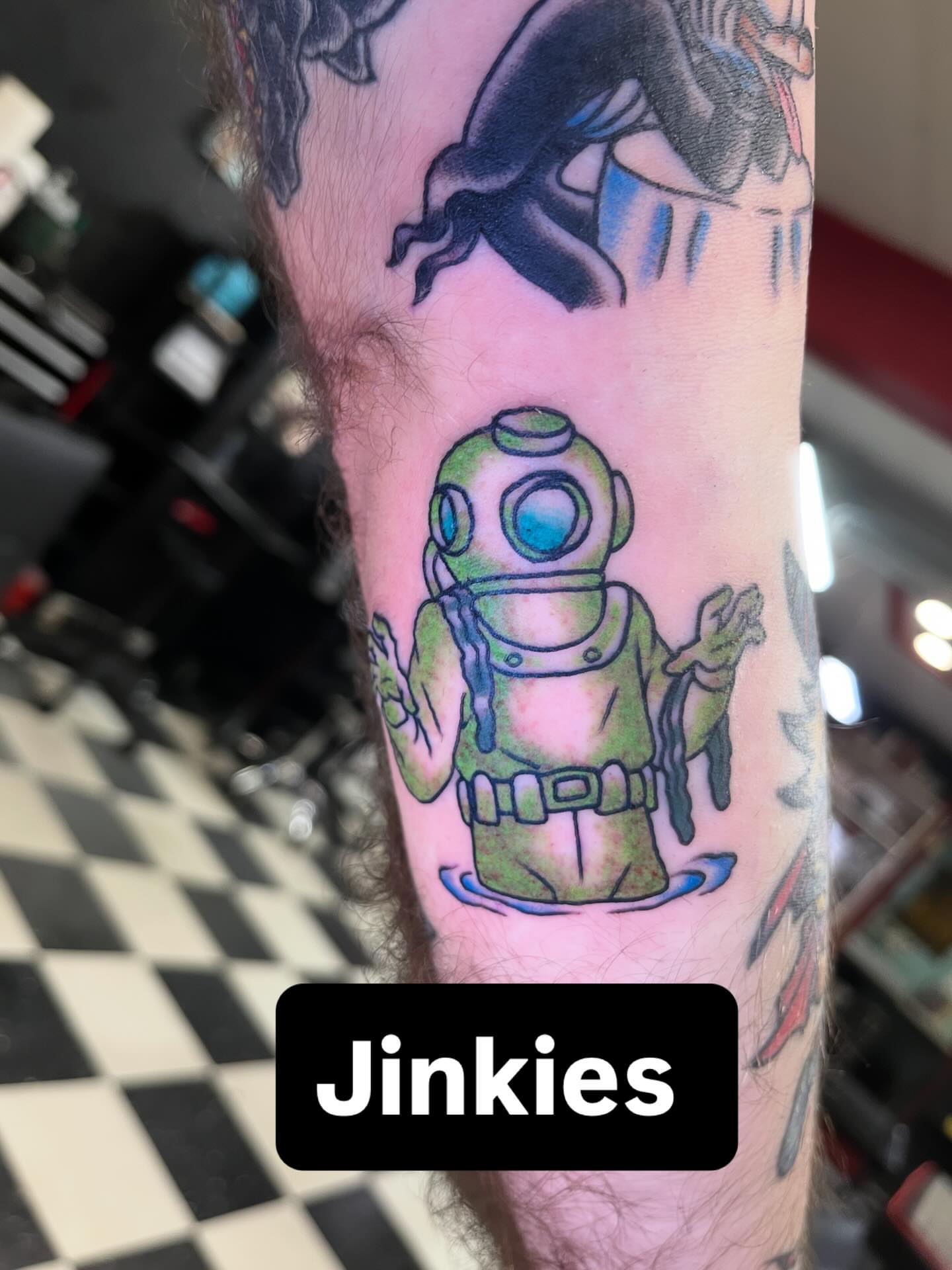 Diver new school tattoo on the forearm by Sean Swanson Tattoo Salem Oregon, Salem, Oregon