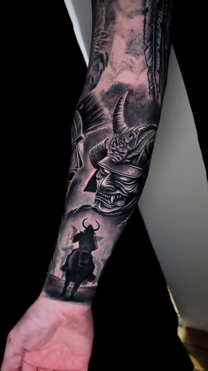 Samurai warrior and armor realism tattoo by Cipri Suciu
