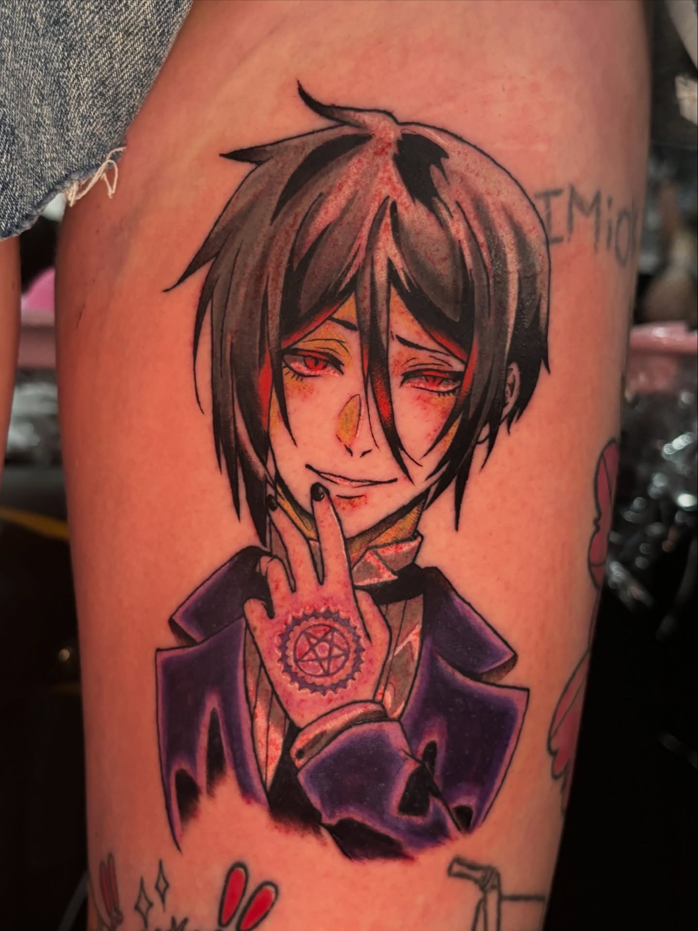Anime character anime tattoo on the thigh by 🌸Mandy Blossoms🌸The Cosplaying Tattoo Artist🌸