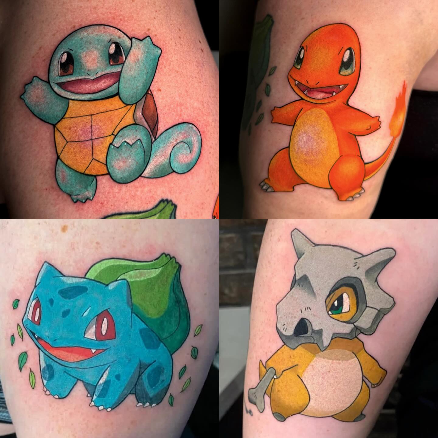 Pokémon starters dotwork tattoo on the forearm by Alexia