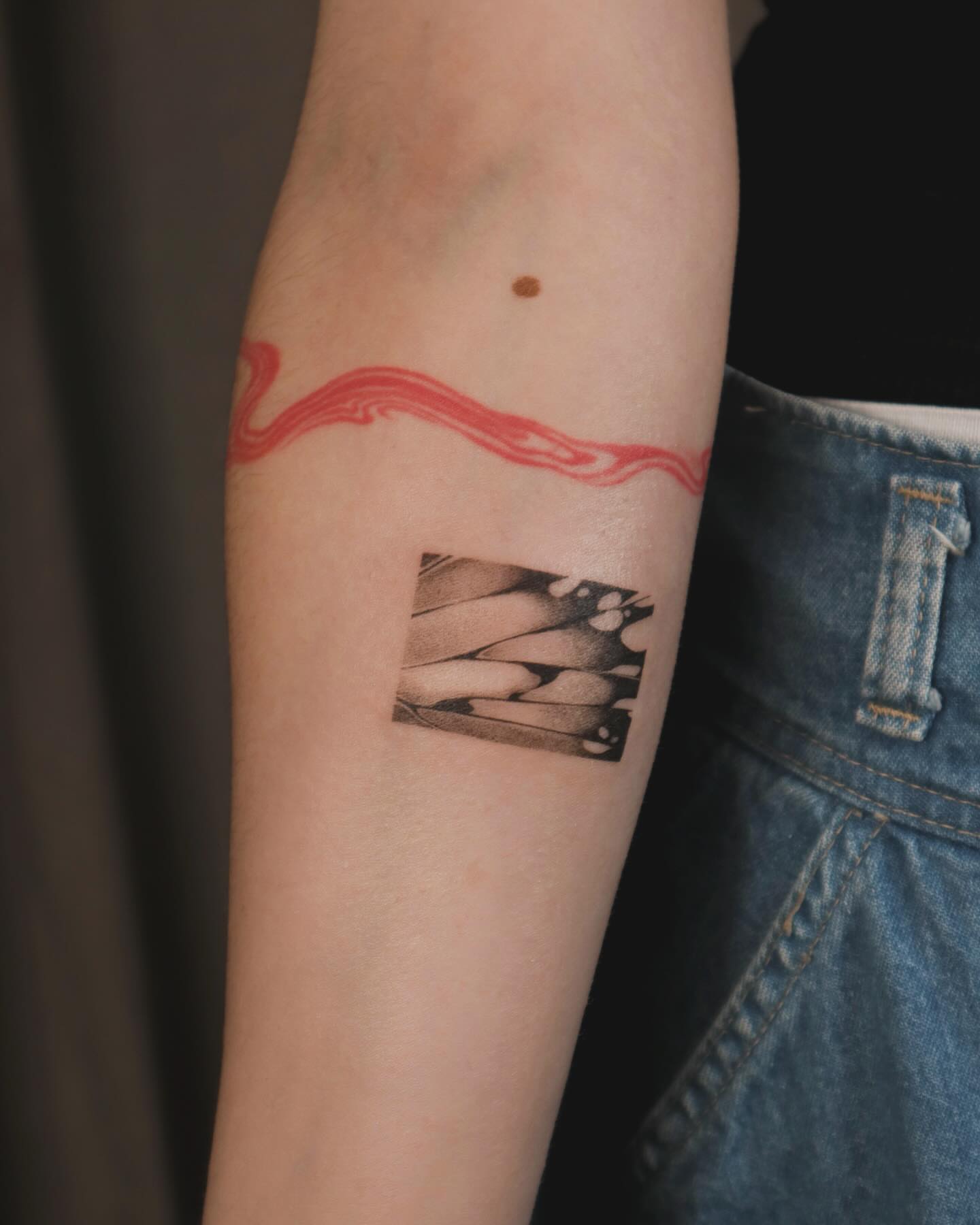 Bamboo black and grey tattoo on the forearm by River, New York, New York