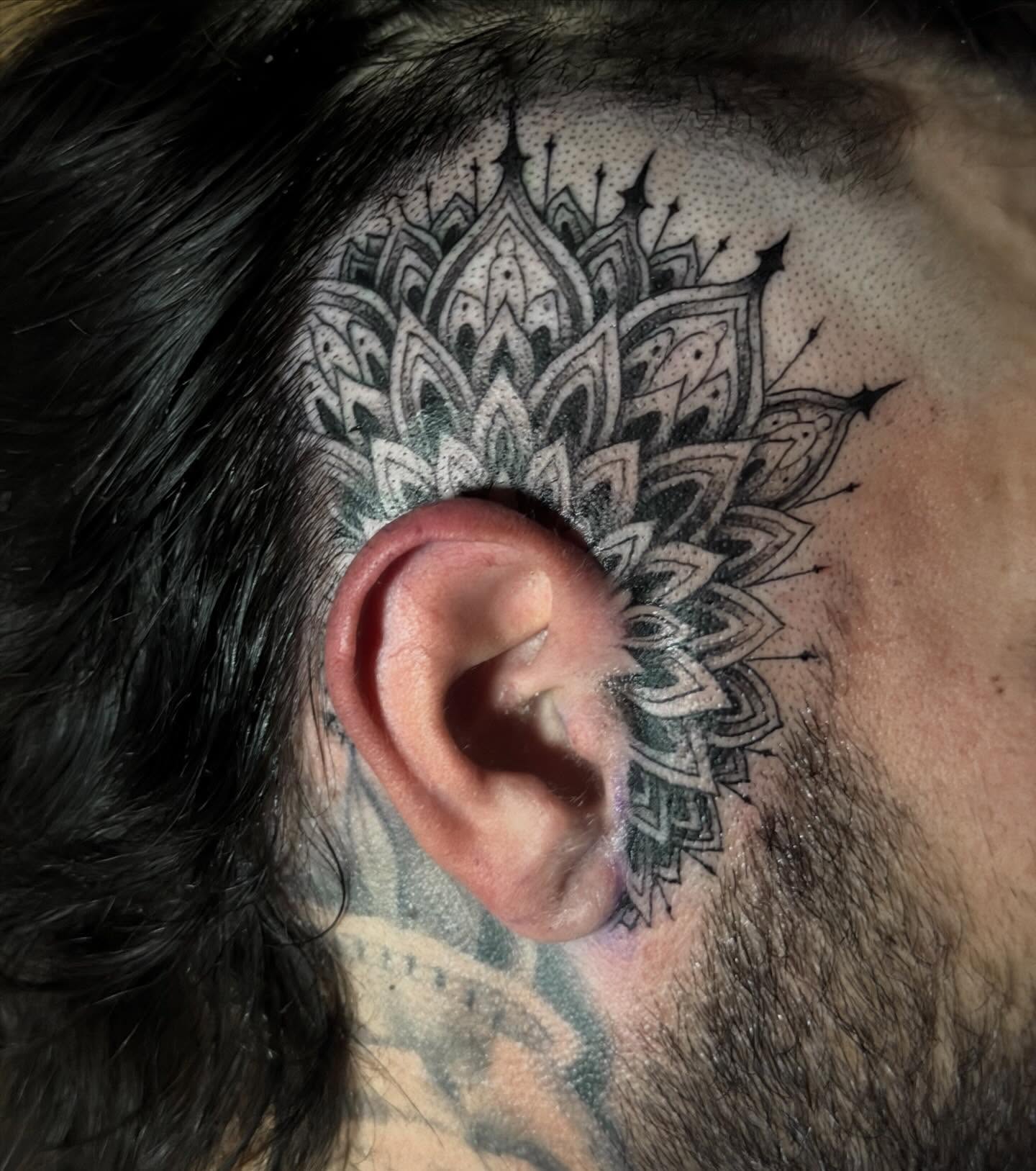 Tattoo by @bobsimmonstattoo — dotwork, geometric
