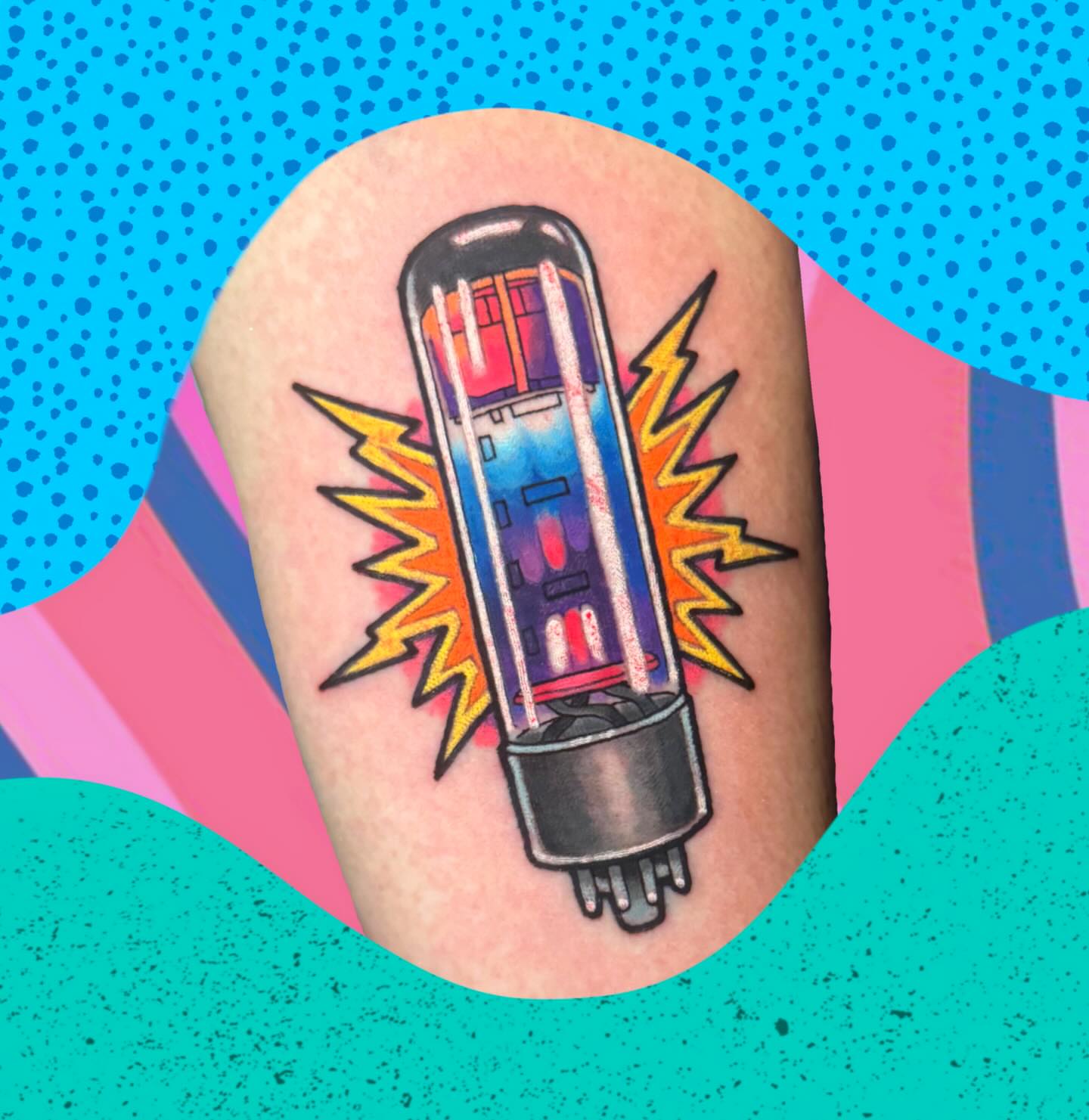 Tube American traditional tattoo on the forearm by π. ππππ, San Francisco, California