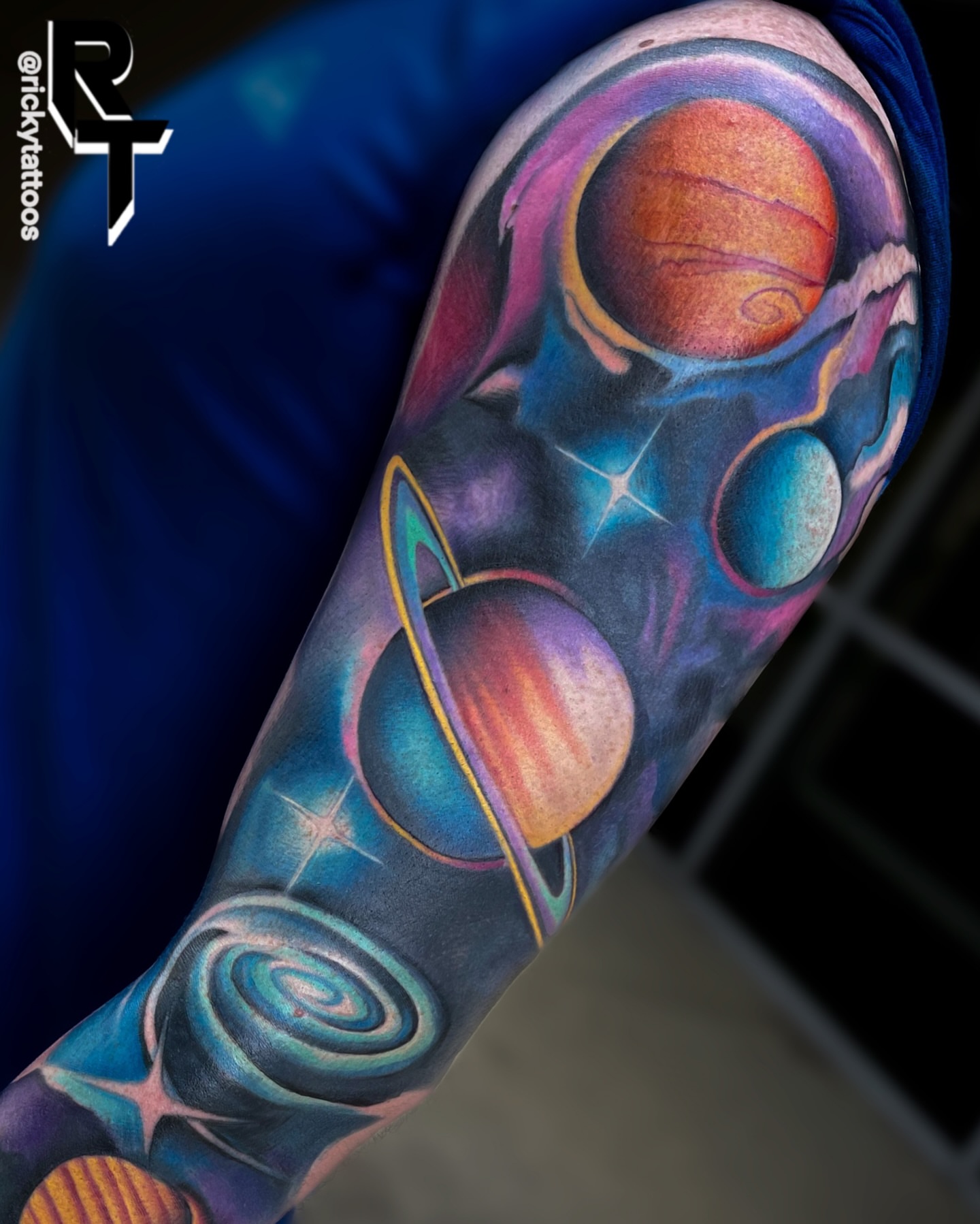 Space and planets realism tattoo on the forearm by Ricky Salinas Jr. π€, San Antonio, Texas