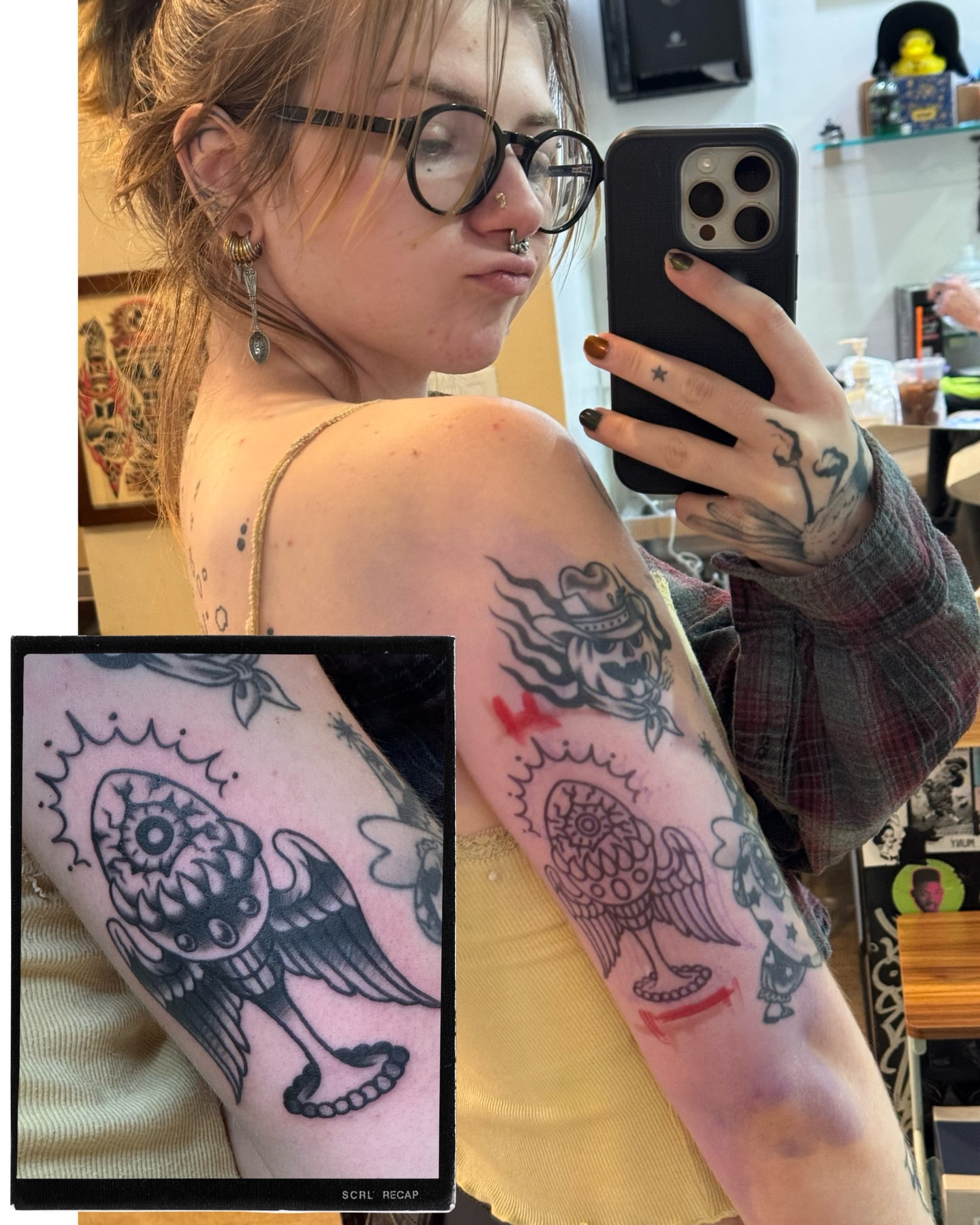 Winged creature American traditional tattoo on the forearm by Milo
