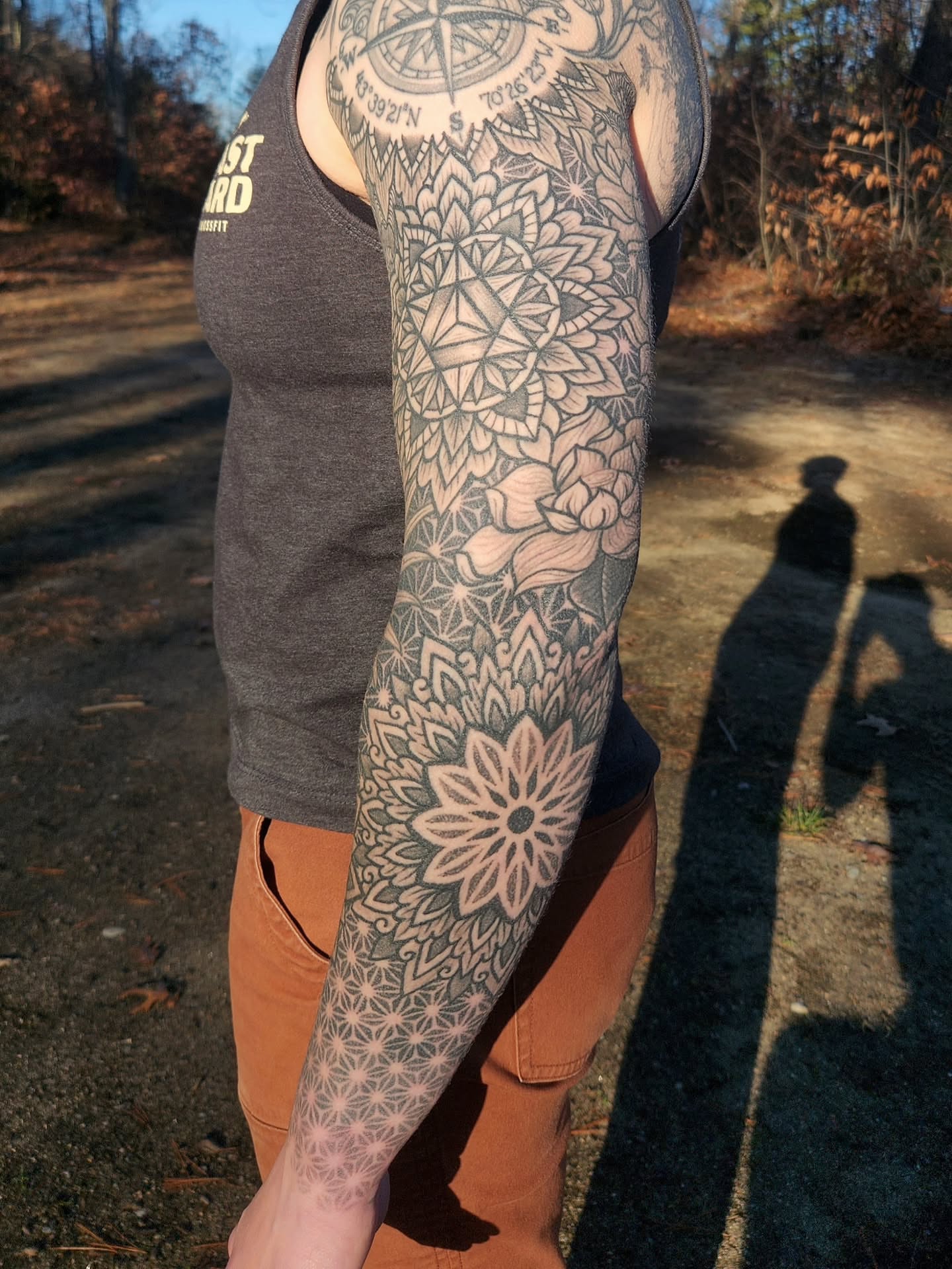 Geometric mandala geometric tattoo on the forearm by Ravi Chandra, Mount Shasta, California