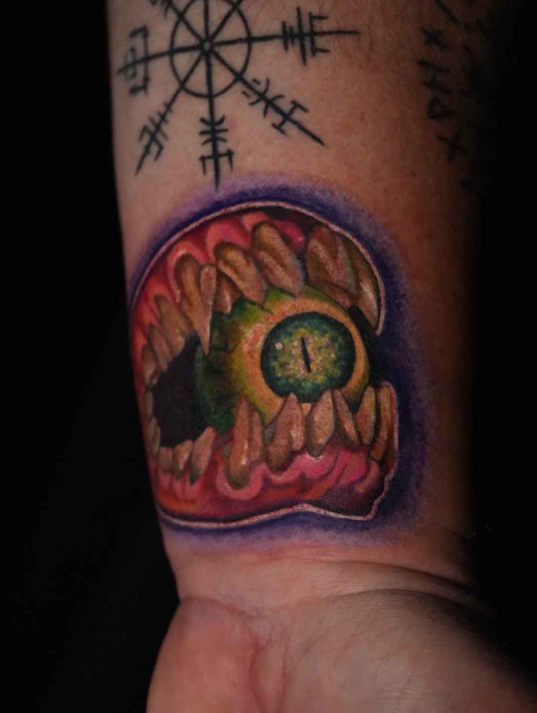 Sunflower new school tattoo on the forearm by Rayvin Patton