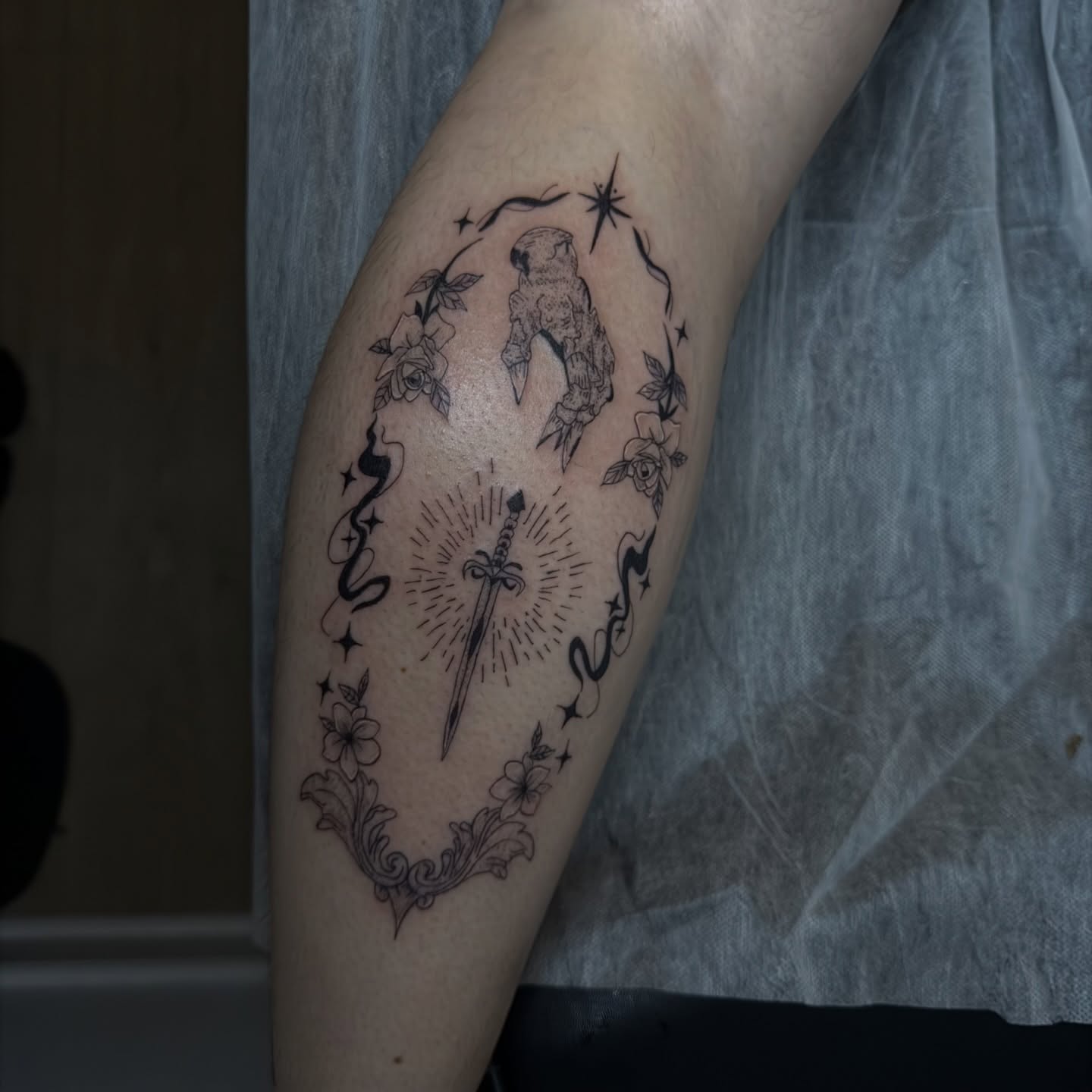 Tattoo by @elvineink — black_and_grey