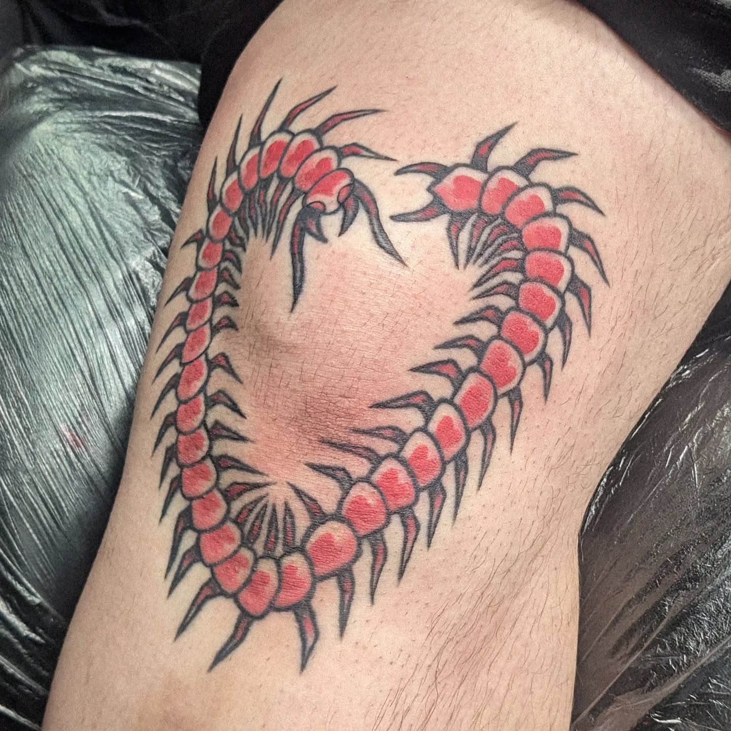 Centipede American traditional tattoo on the thigh by robin ✨ portland tattoo artist