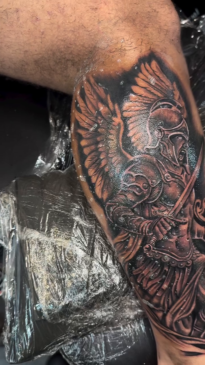 Warrior with wings realism tattoo by Licensed Tattoo Artist πΈπ»