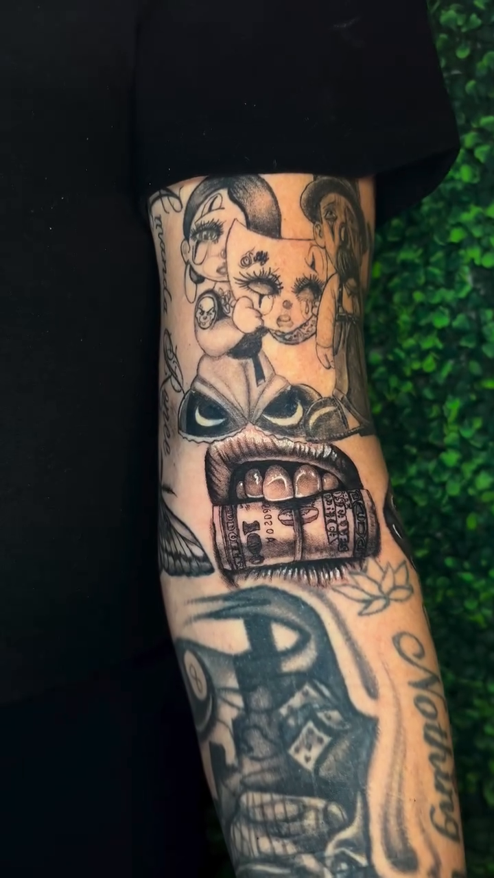 Skulls and house realism tattoo by Melissa C, Phoenix, Arizona