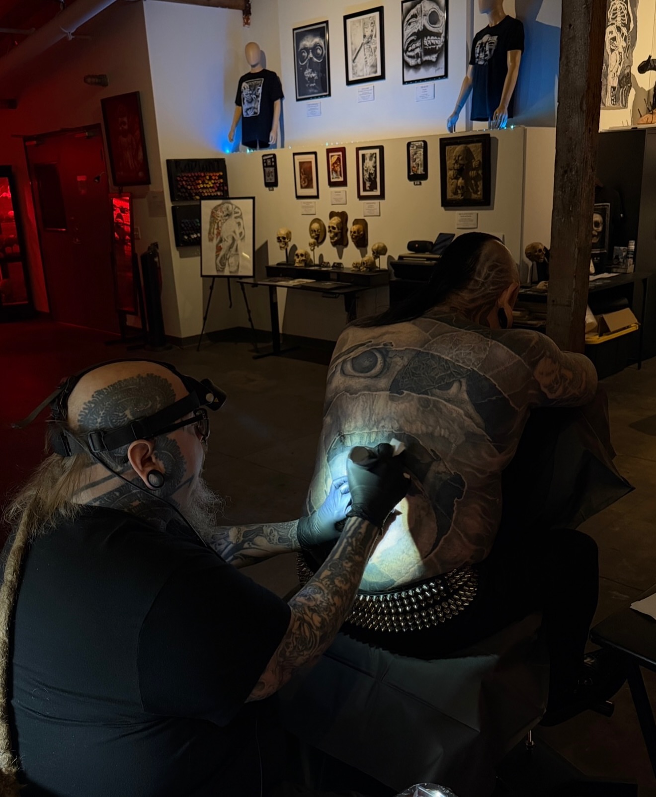 Full back American traditional tattoo on the back by Paul Booth