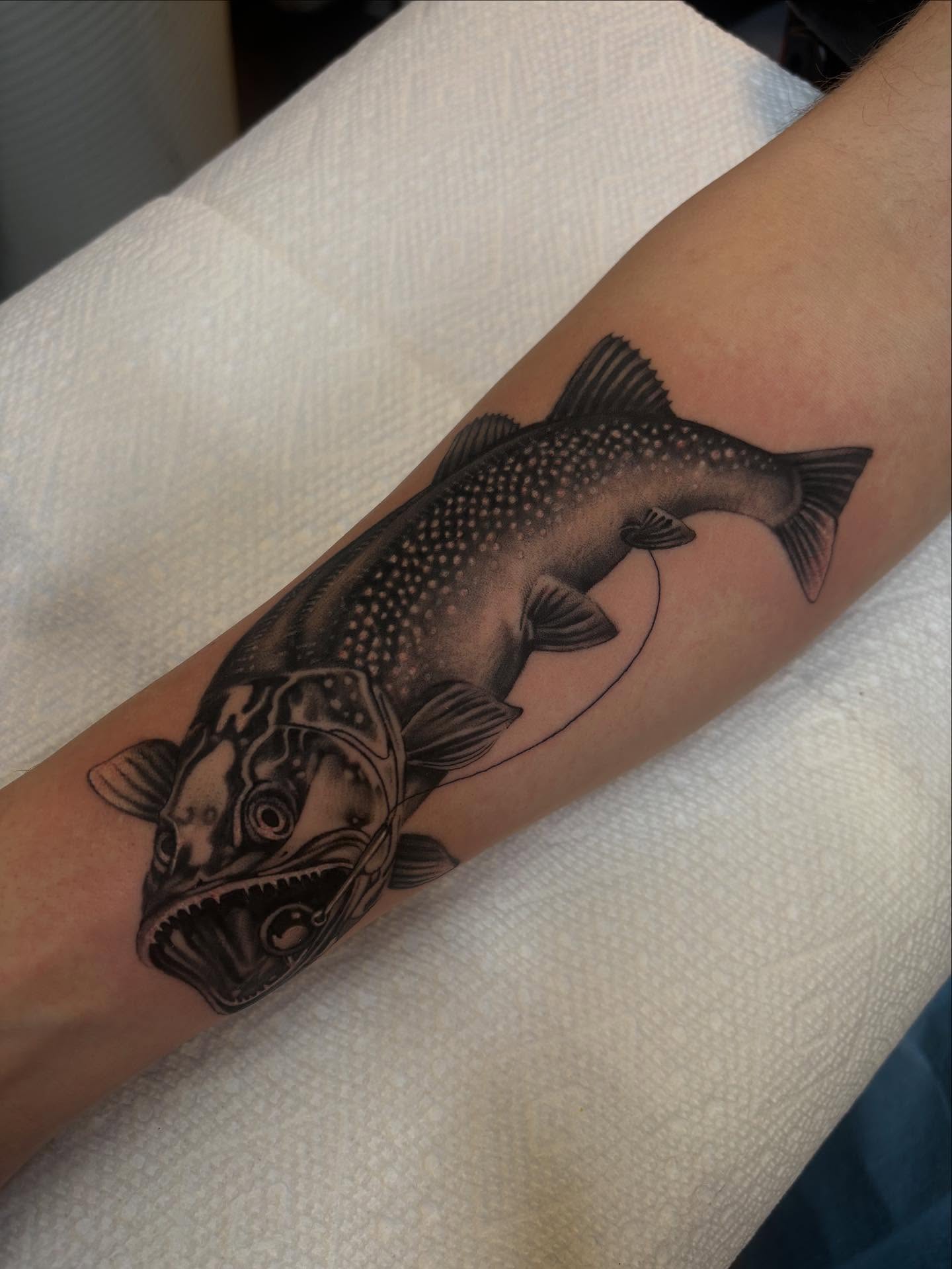Fish realism tattoo on the forearm by š¤Madeline Kristenš¤, Somerset, Wisconsin
