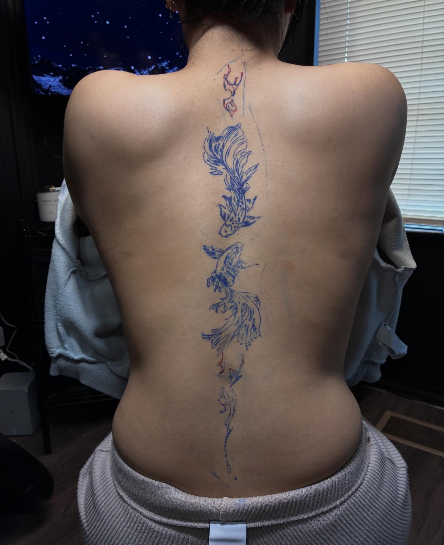 Koi fish japanese irezumi tattoo on the back by Ink’d by Reina 🖤, Colorado Springs, Colorado
