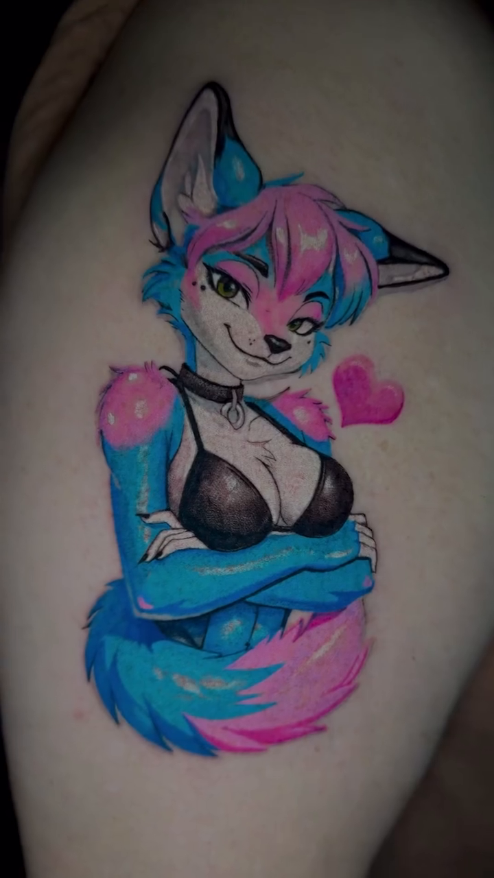 Anthropomorphic fox new school tattoo by Kris Tattoo Chicago
