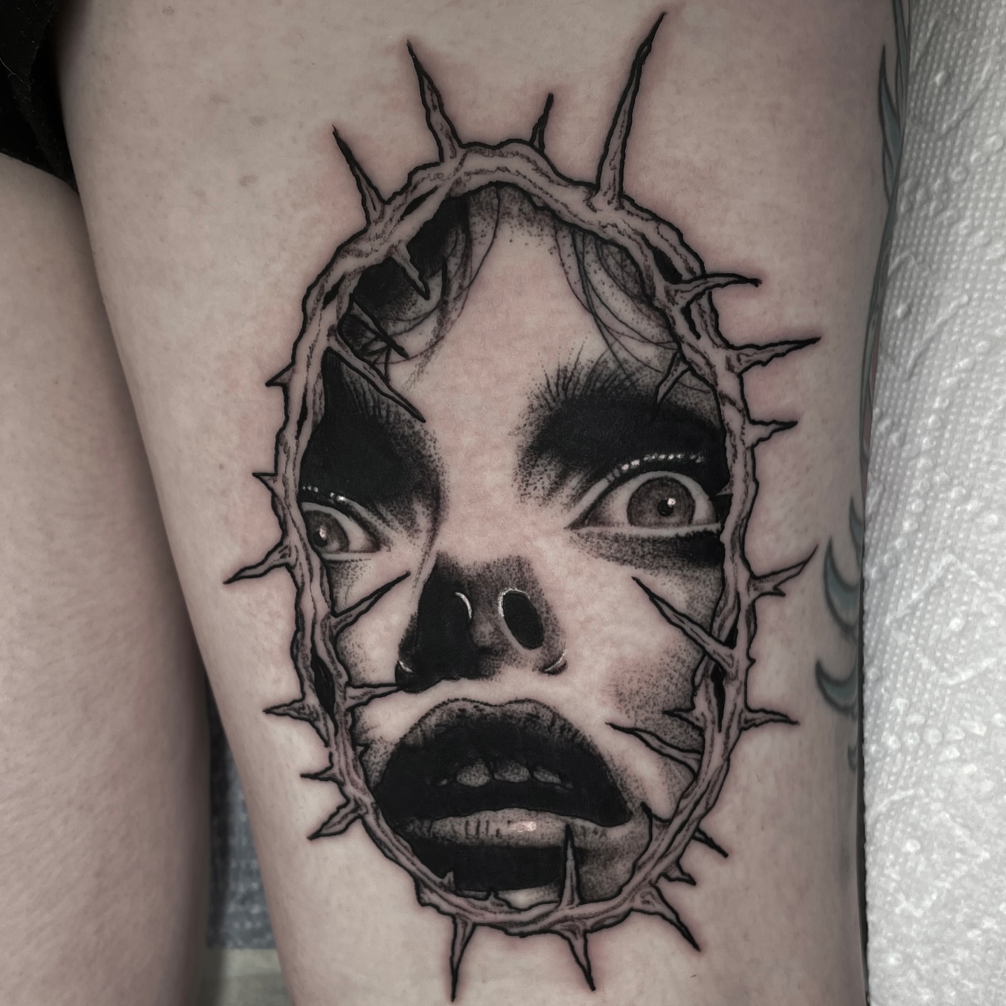 Crown of thorns realism tattoo on the forearm by Ian Spong