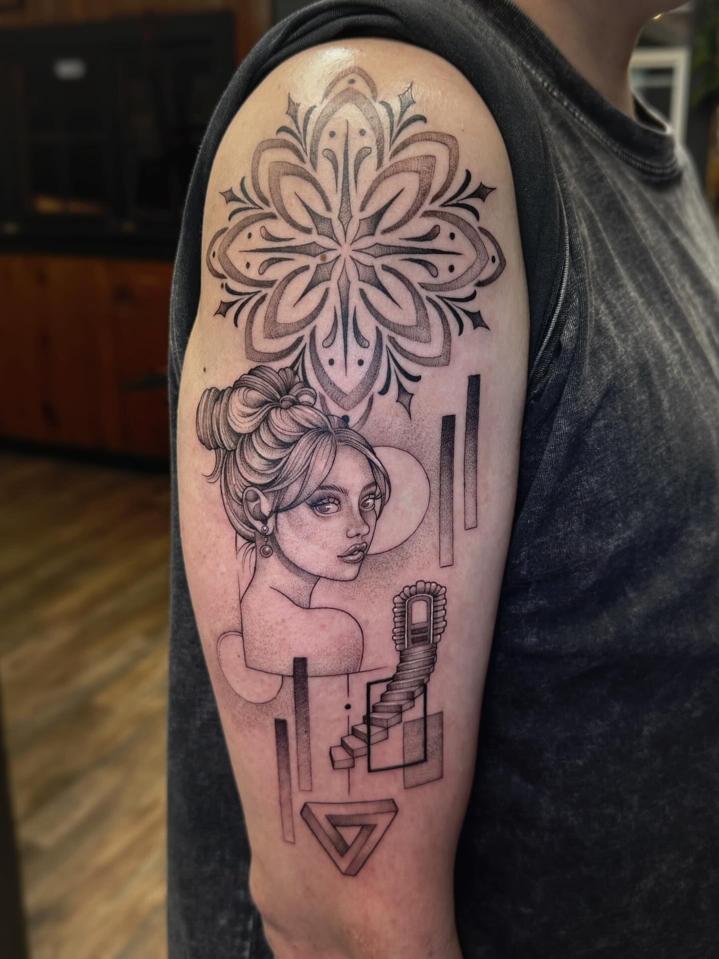Tattoo by @audreymicheletattoos — dotwork, geometric