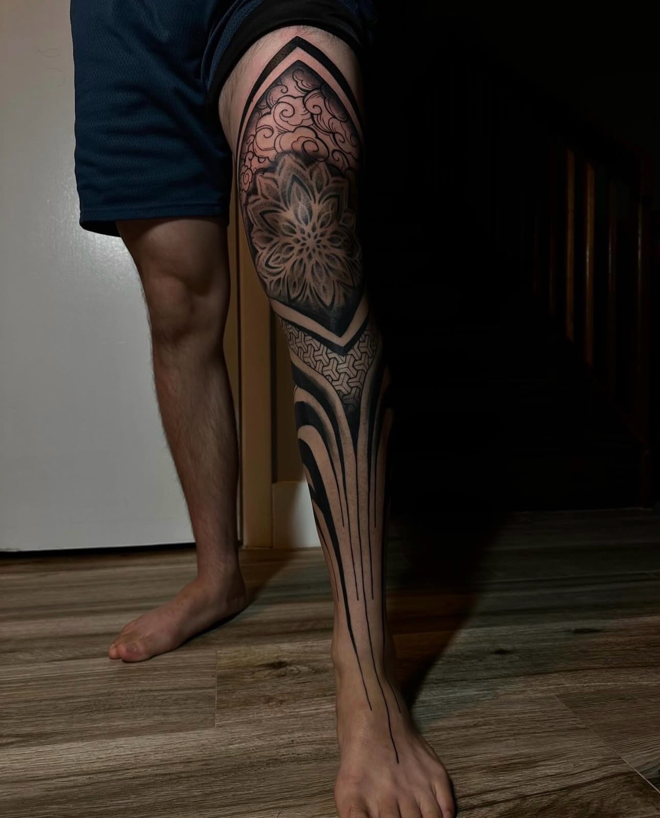 Geometric mandala geometric tattoo on the calf by Angel Tattoos