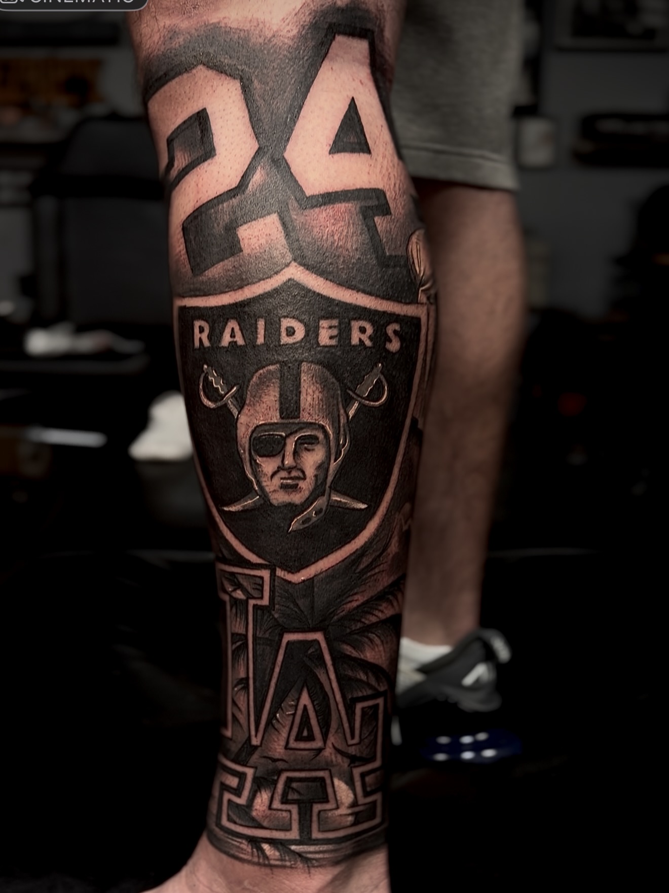 Raider player realism tattoo on the forearm by Raul Rodriguez