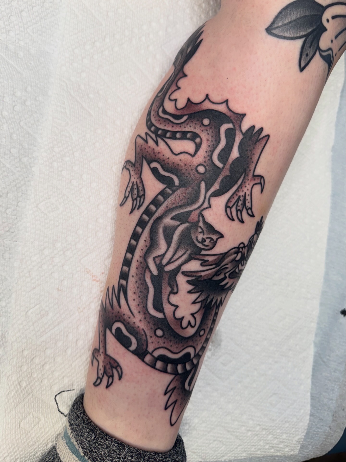 Tattoo by @rarespider — american_traditional, dotwork
