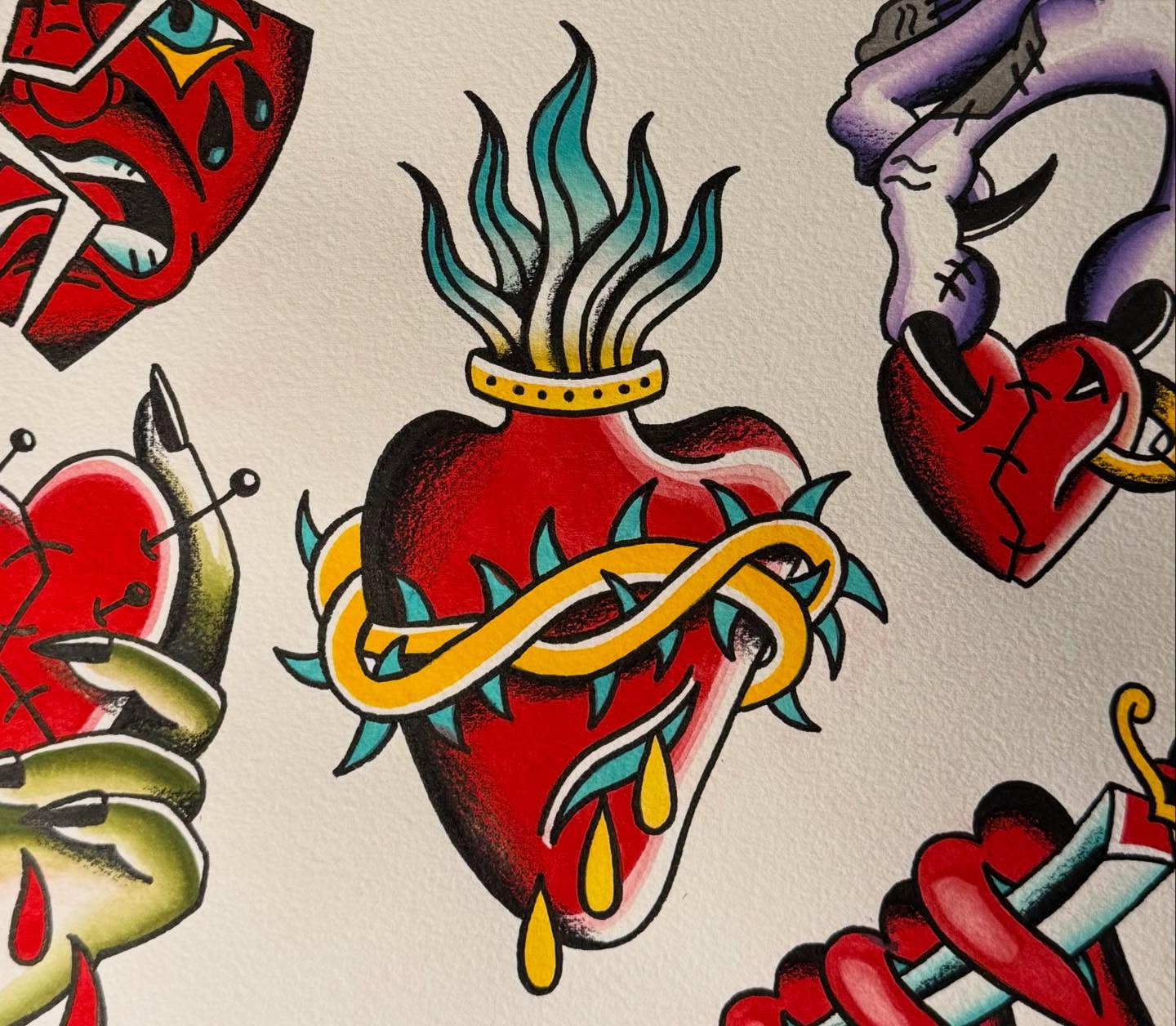 Heart with dragon American traditional tattoo by Rigo Vargas