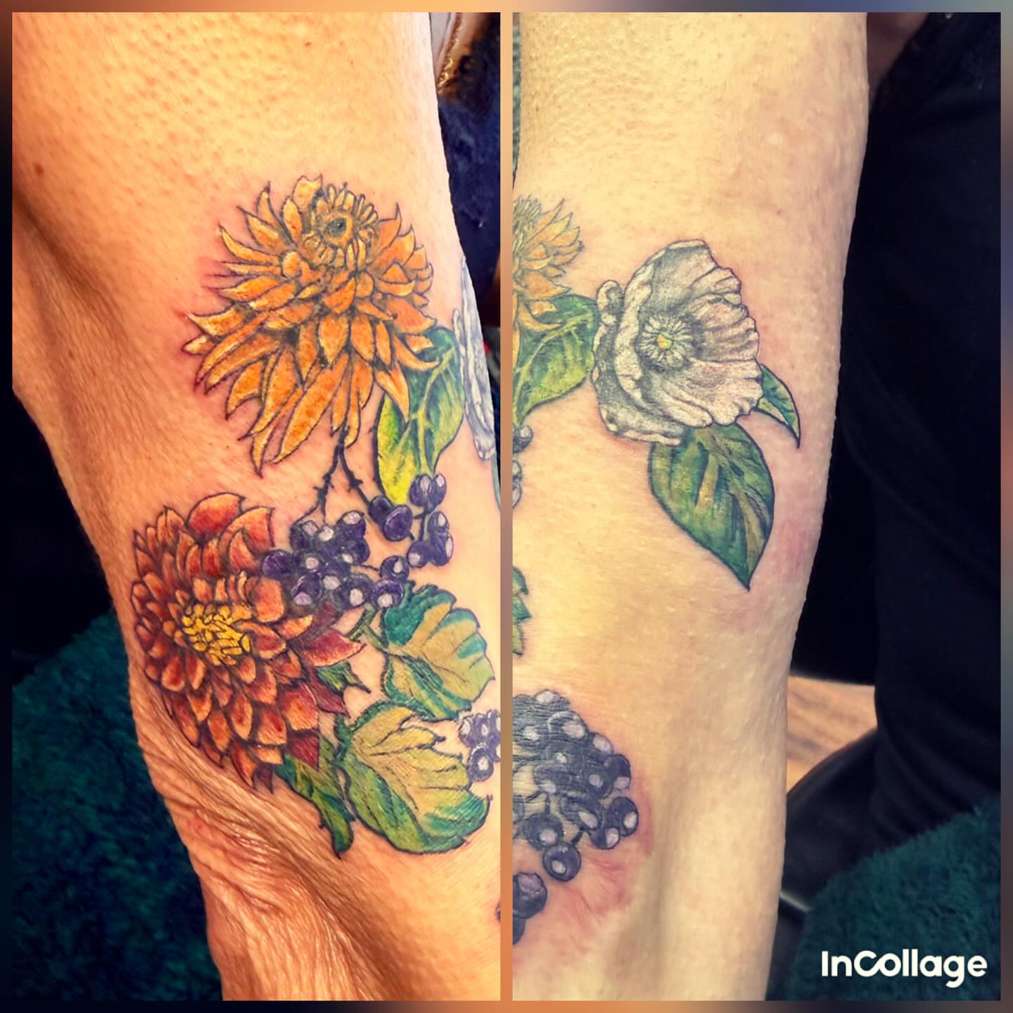 Flowers and berries realism tattoo on the forearm by @lady_raven_tattoo
