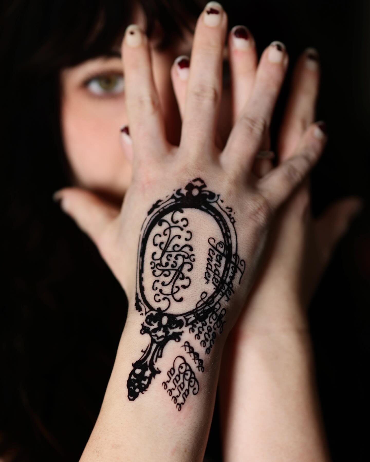 Mirror black and grey tattoo on the hand by Scott!!!