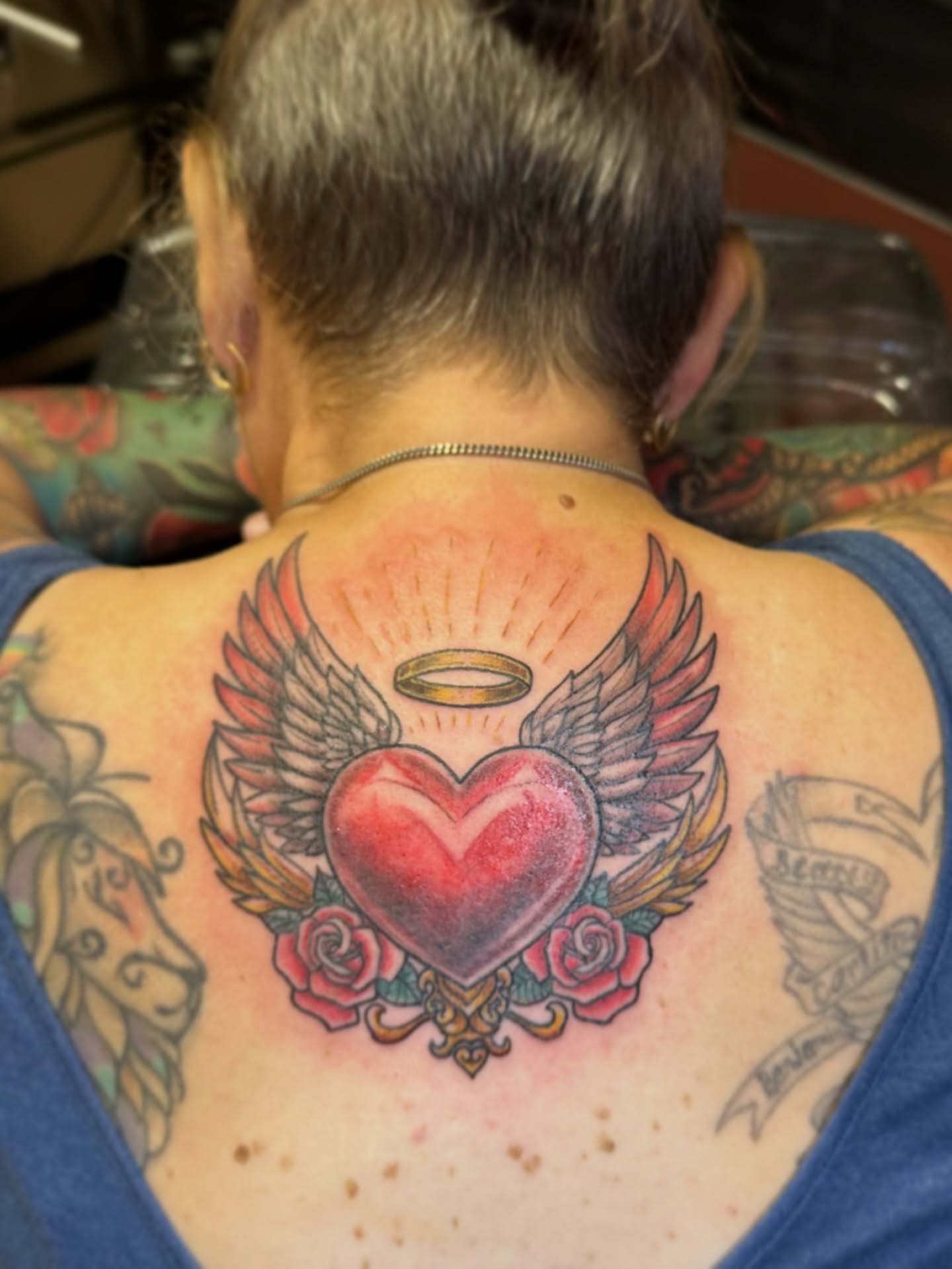 Heart with wings American traditional tattoo on the back by π·πππ, Cleveland, Ohio