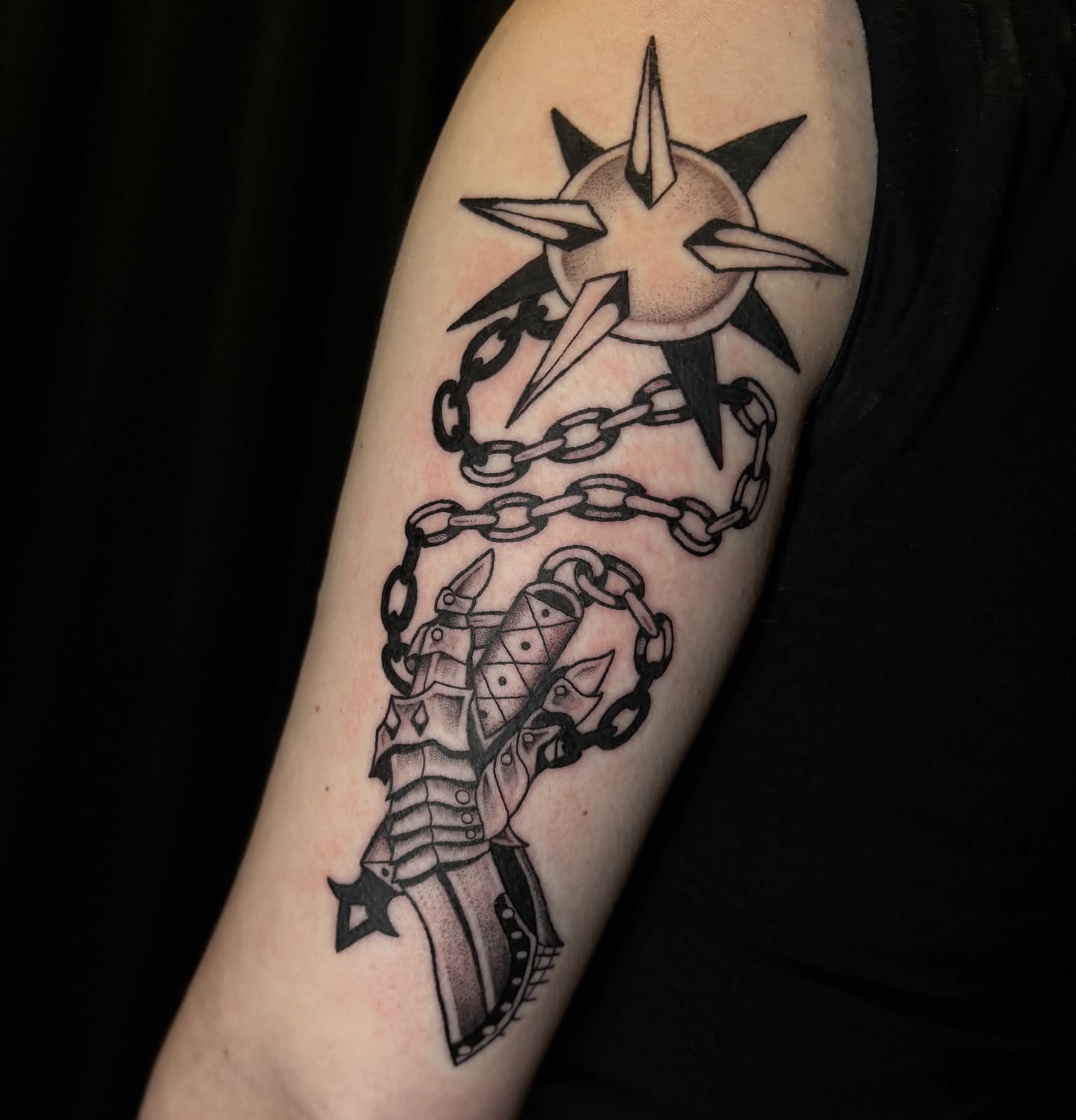Chain and star black and grey tattoo on the forearm by ๐ฅ Jas ๐ฅ